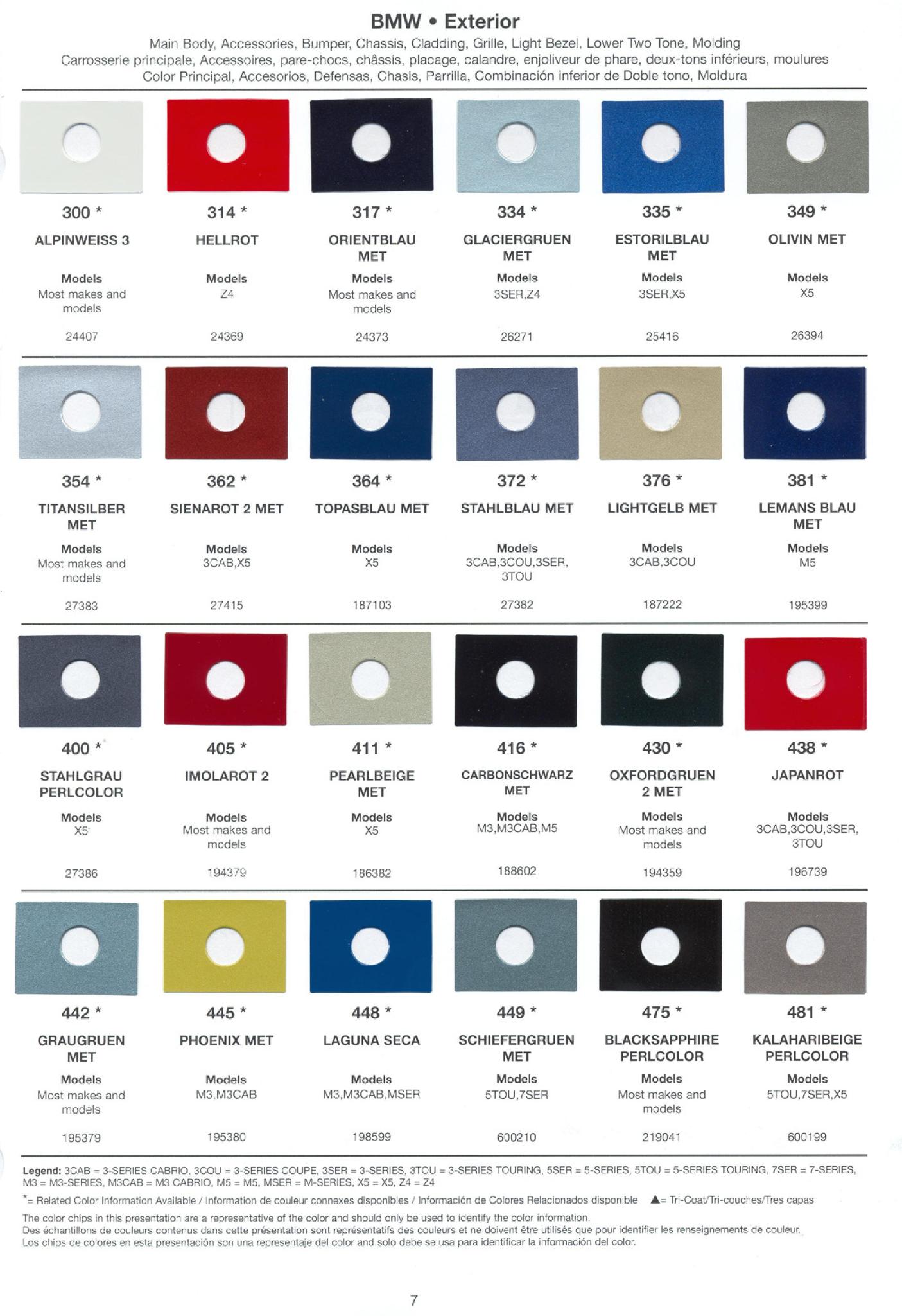 Paint Chips for Exterior, Interior, and Wheel Colors For BMW Colors 
