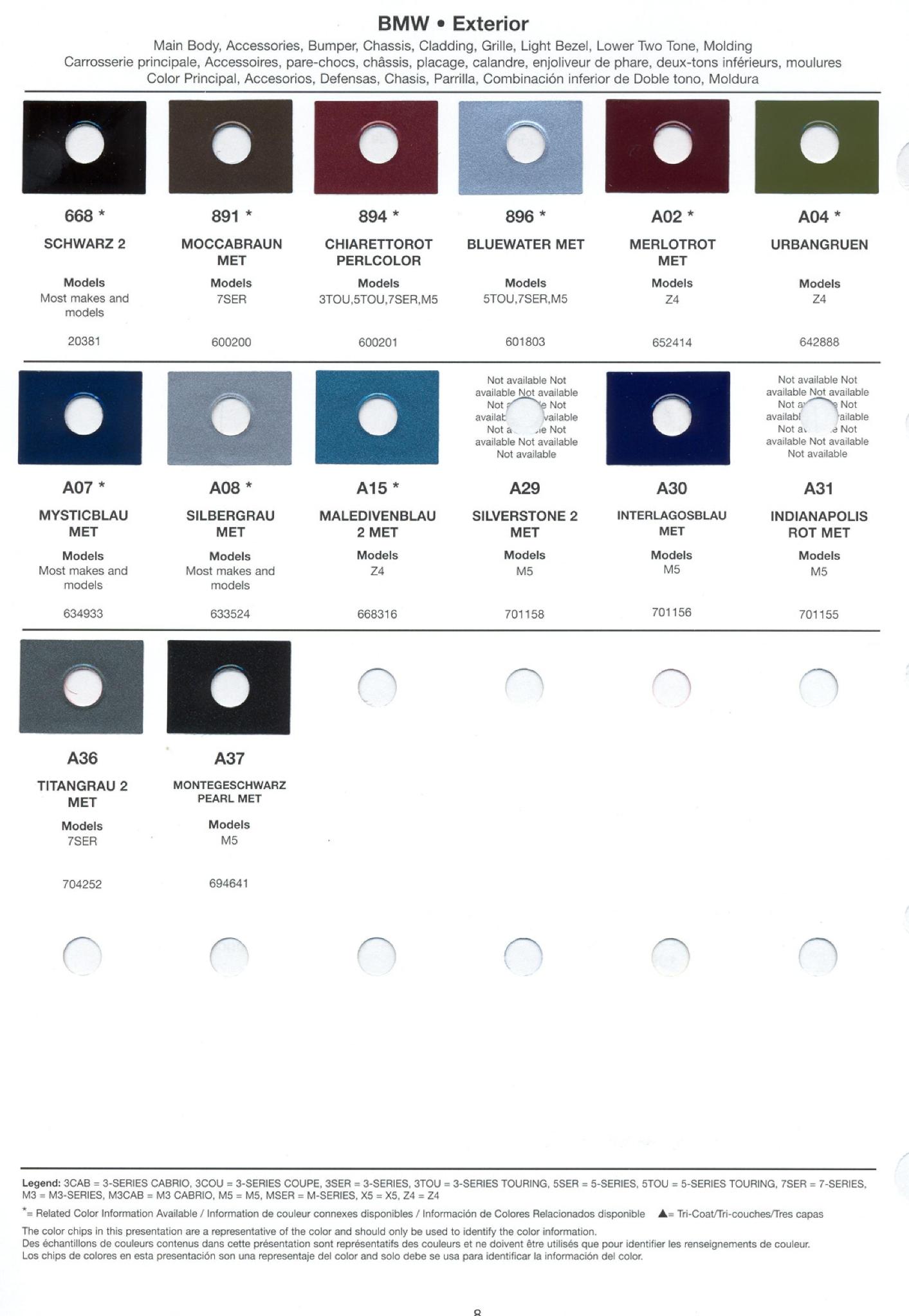 Paint Chips for Exterior, Interior, and Wheel Colors For BMW Colors 