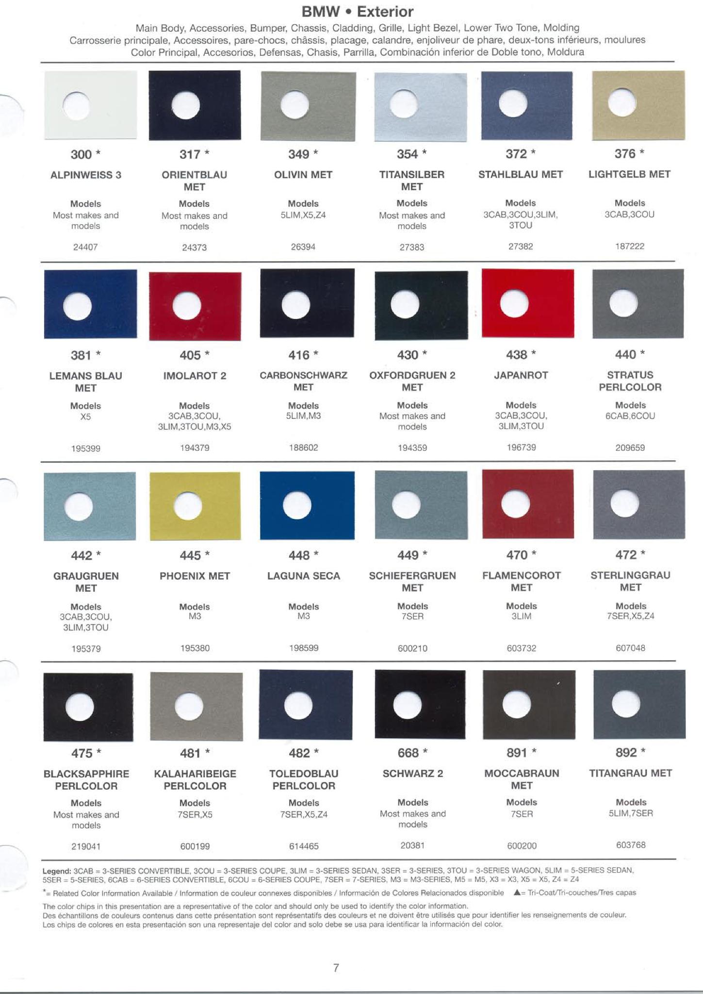 Paint Chips for Exterior, Interior, and Wheel Colors For BMW Colors 