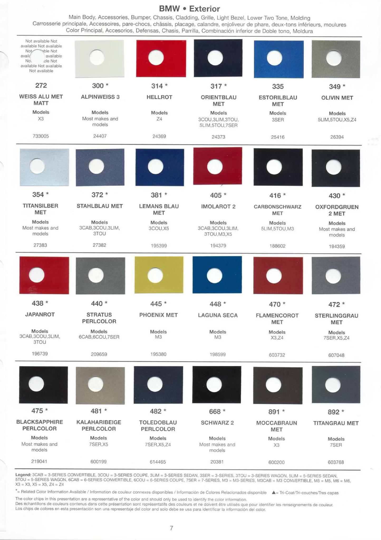 Paint Chips for Exterior, Interior, and Wheel Colors For BMW Colors 