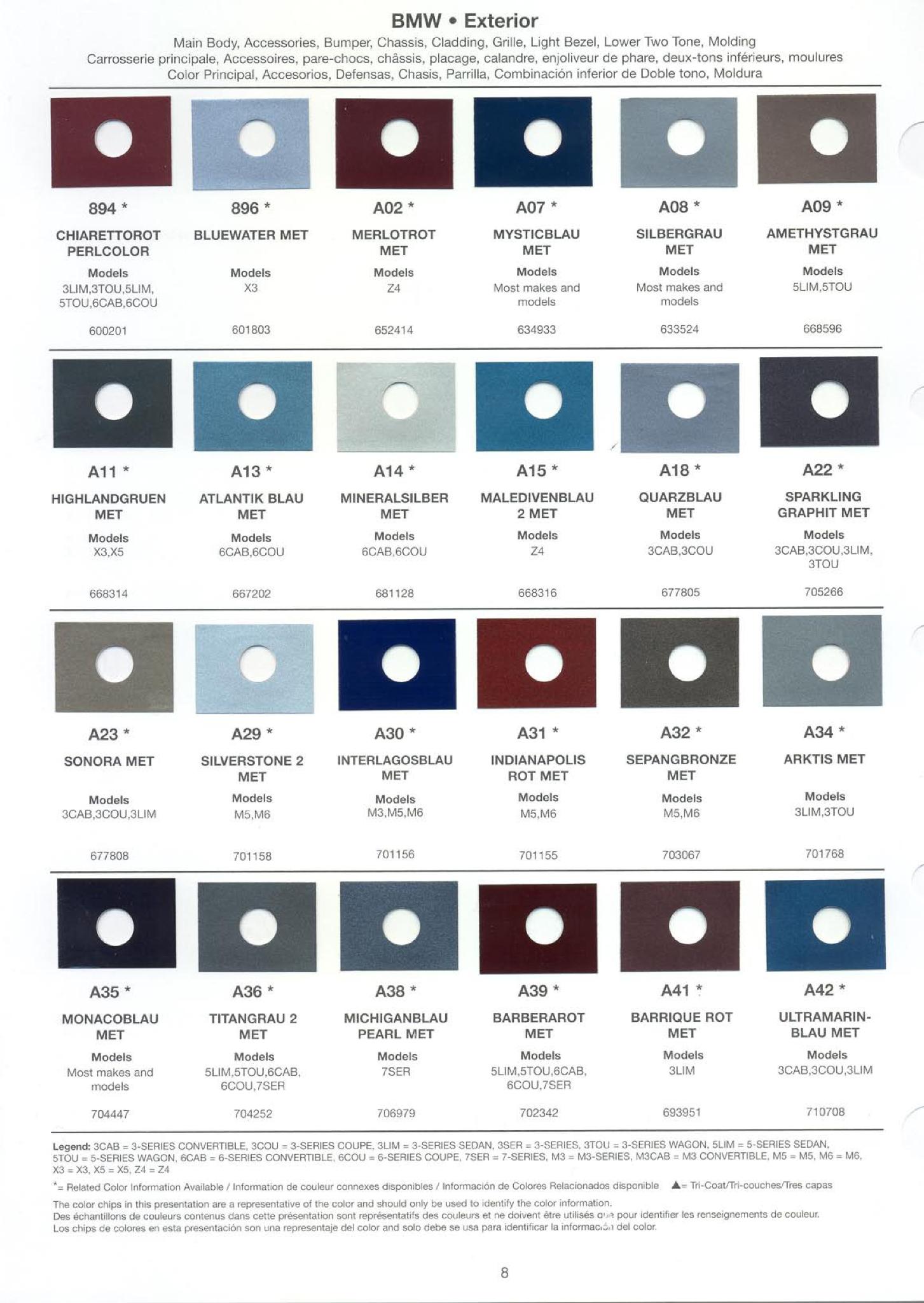 Paint Chips for Exterior, Interior, and Wheel Colors For BMW Colors 