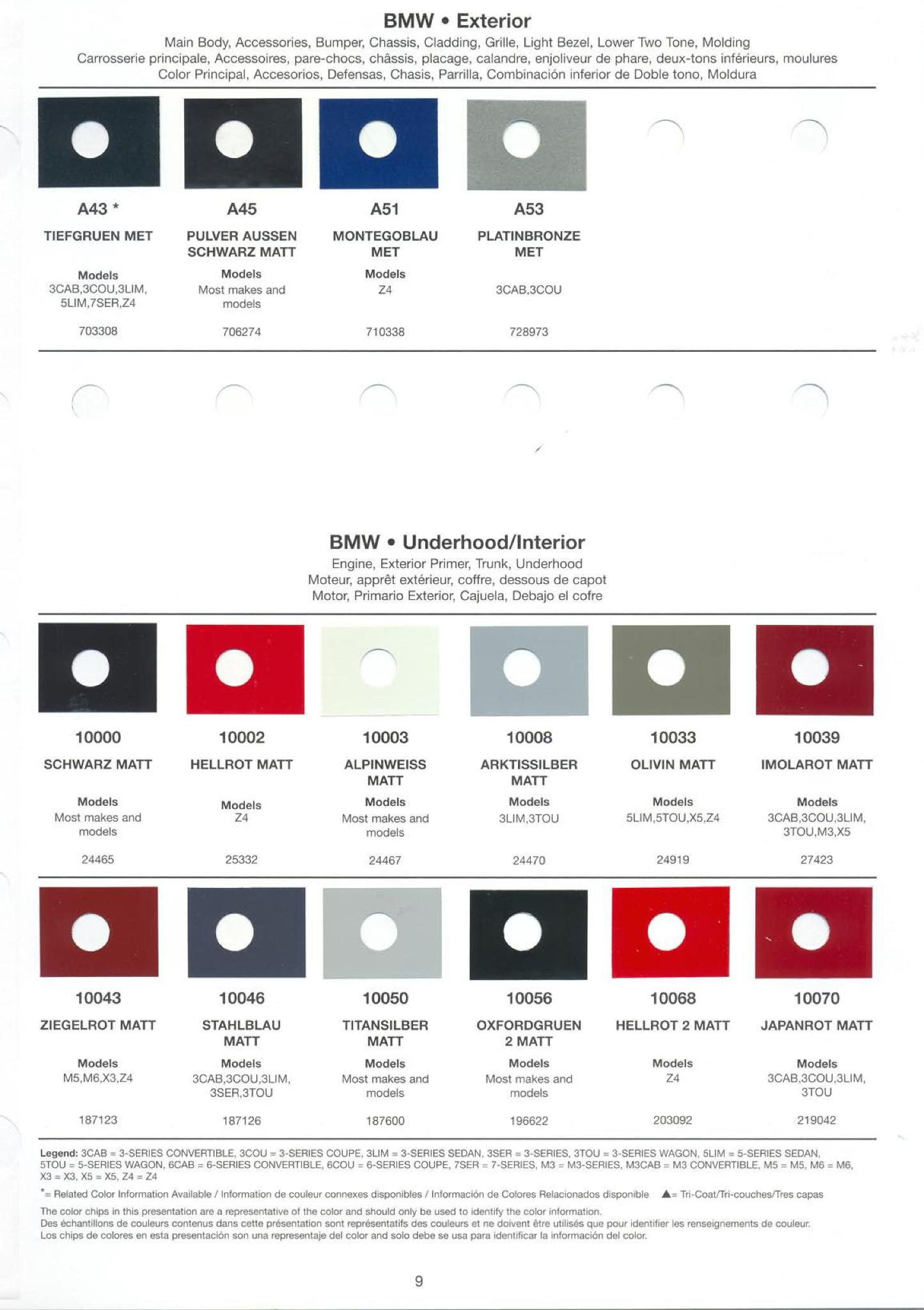 Paint Chips for Exterior, Interior, and Wheel Colors For BMW Colors 