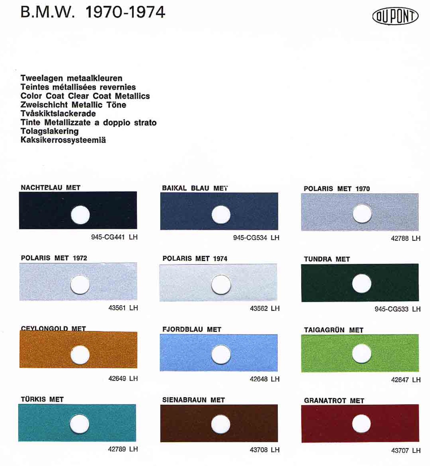 exterior paint colors and their ordering codes for the BMW models