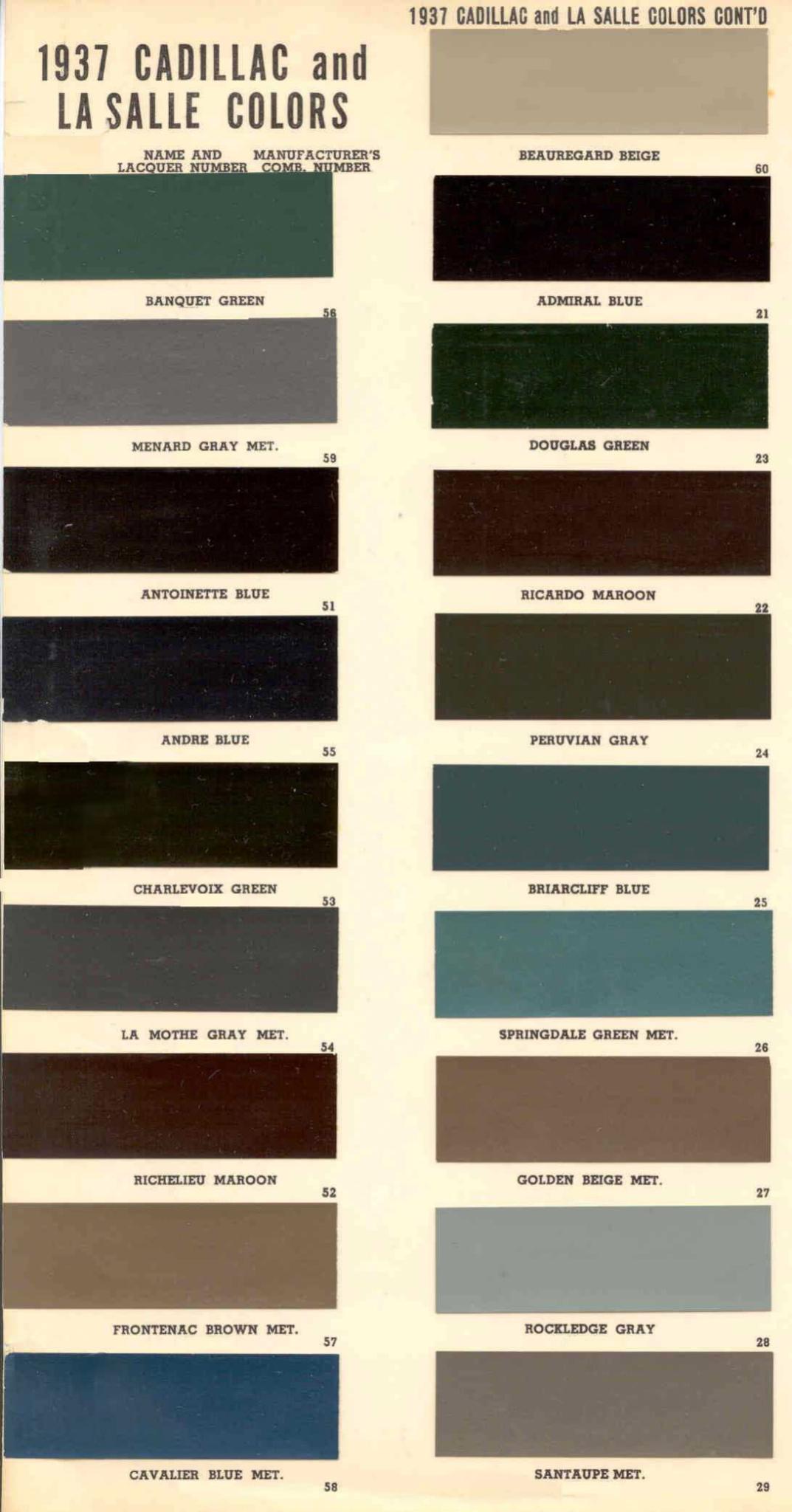 1937 Cadillac Paint Color Code Chart Cadillac Paint Paint Color Example Charts, Descriptions