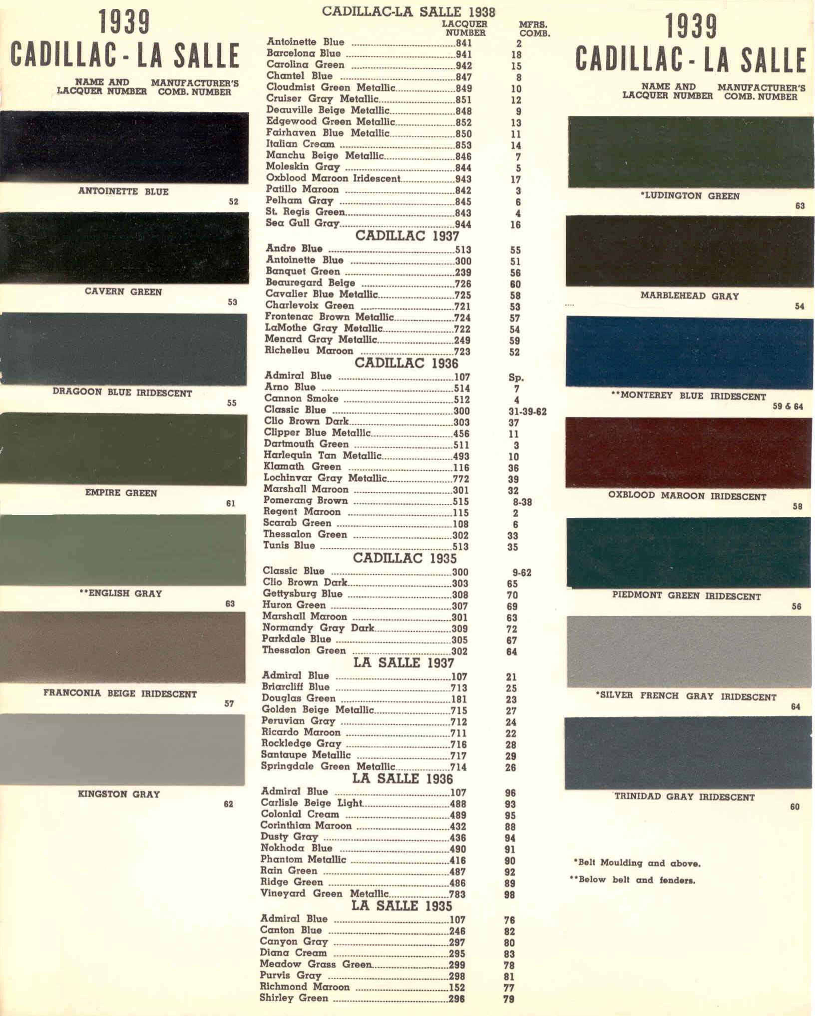 1939 Cadillac Paint Color Code Chart Cadillac Paint Paint Color Example Charts, Descriptions