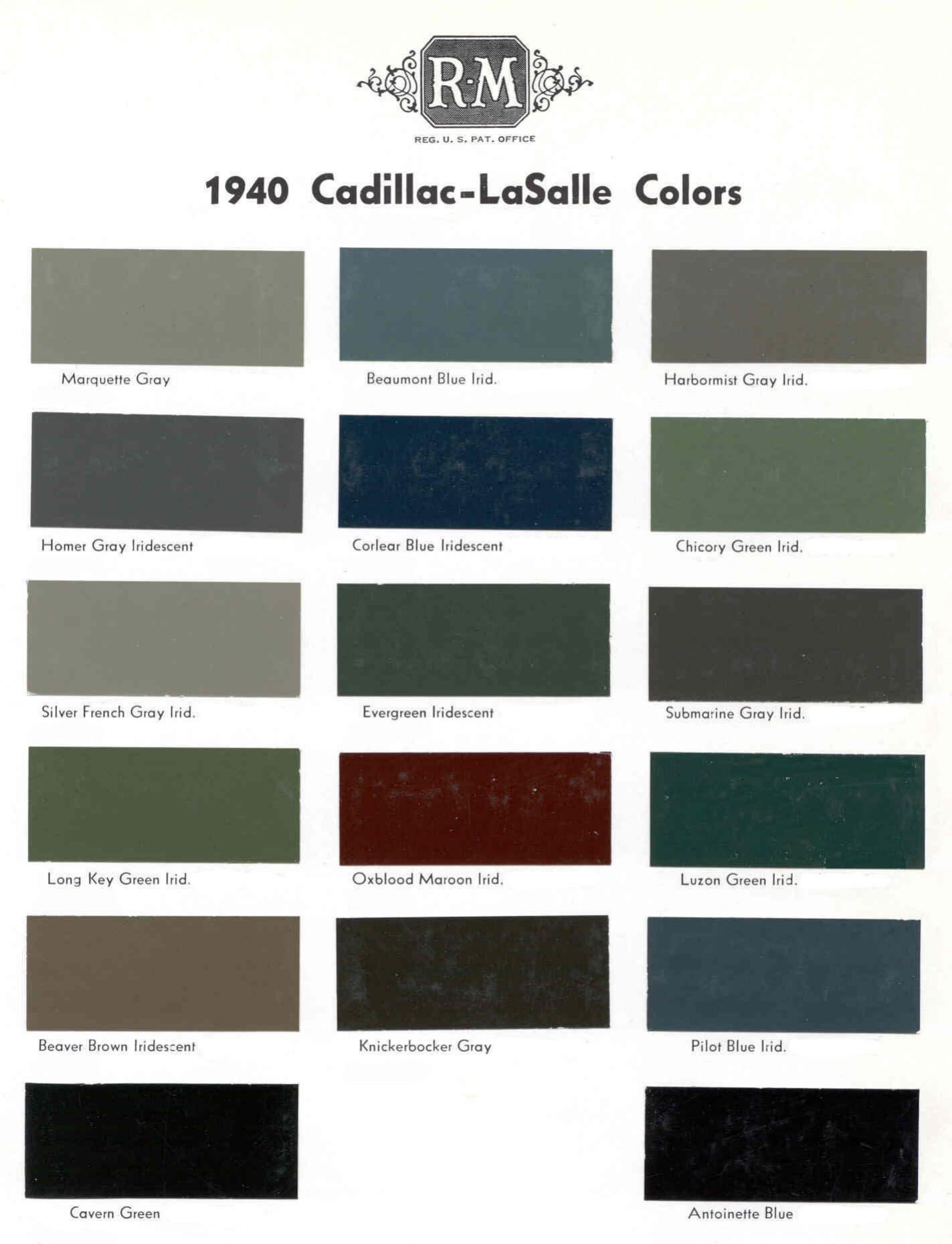 Cadillac Paint Paint Color Example Charts, Descriptions