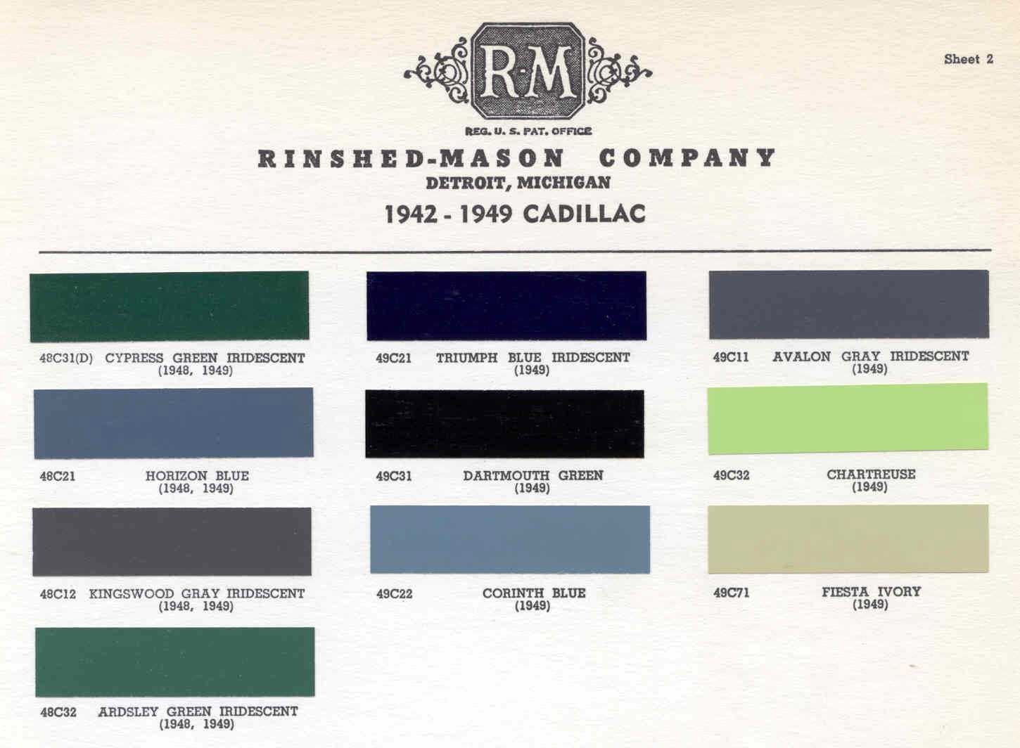Cadillac Paint Paint Color Example Charts, Descriptions