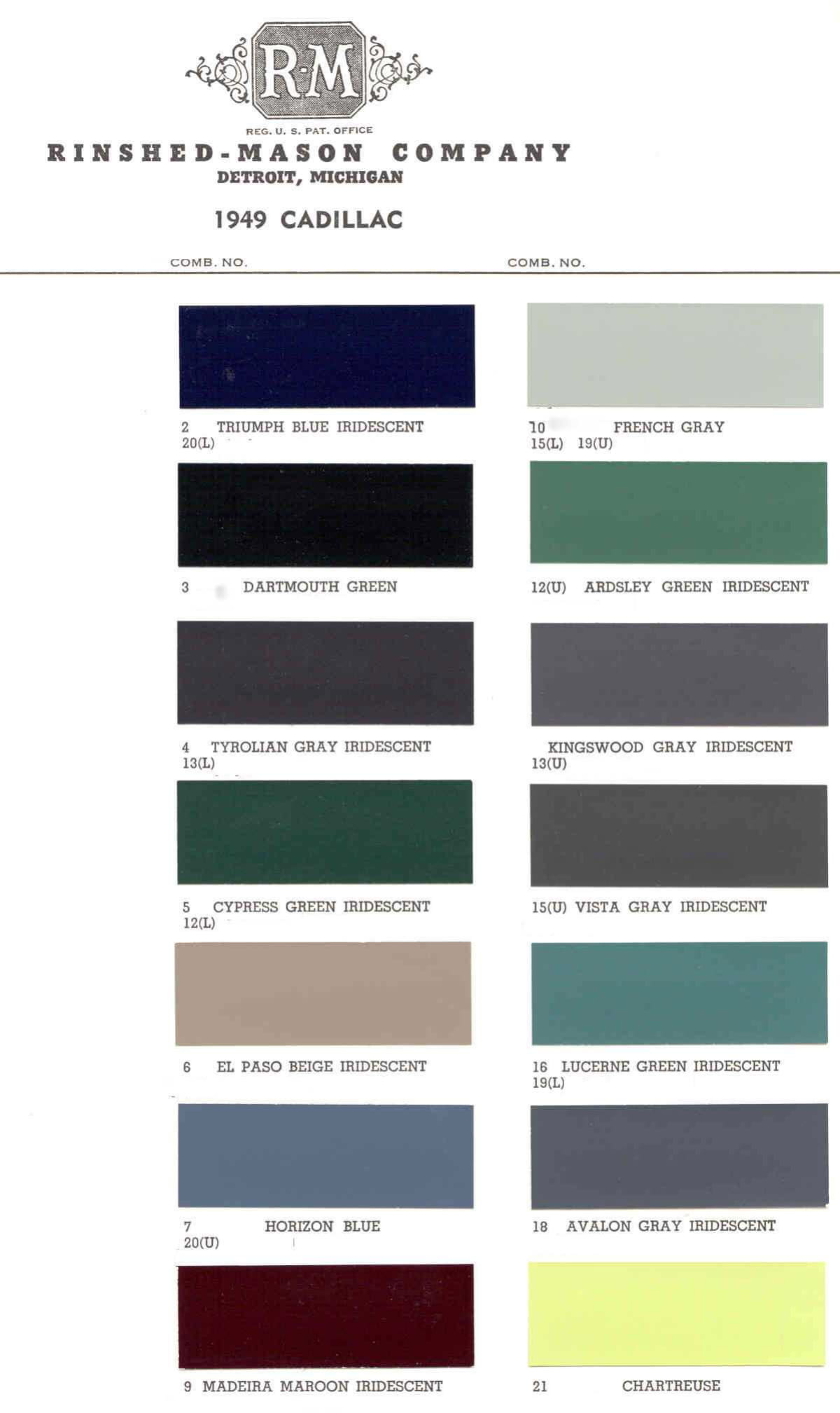 1949 Cadillac Paint Color Code Chart Cadillac Paint Paint Color Example Charts, Descriptions