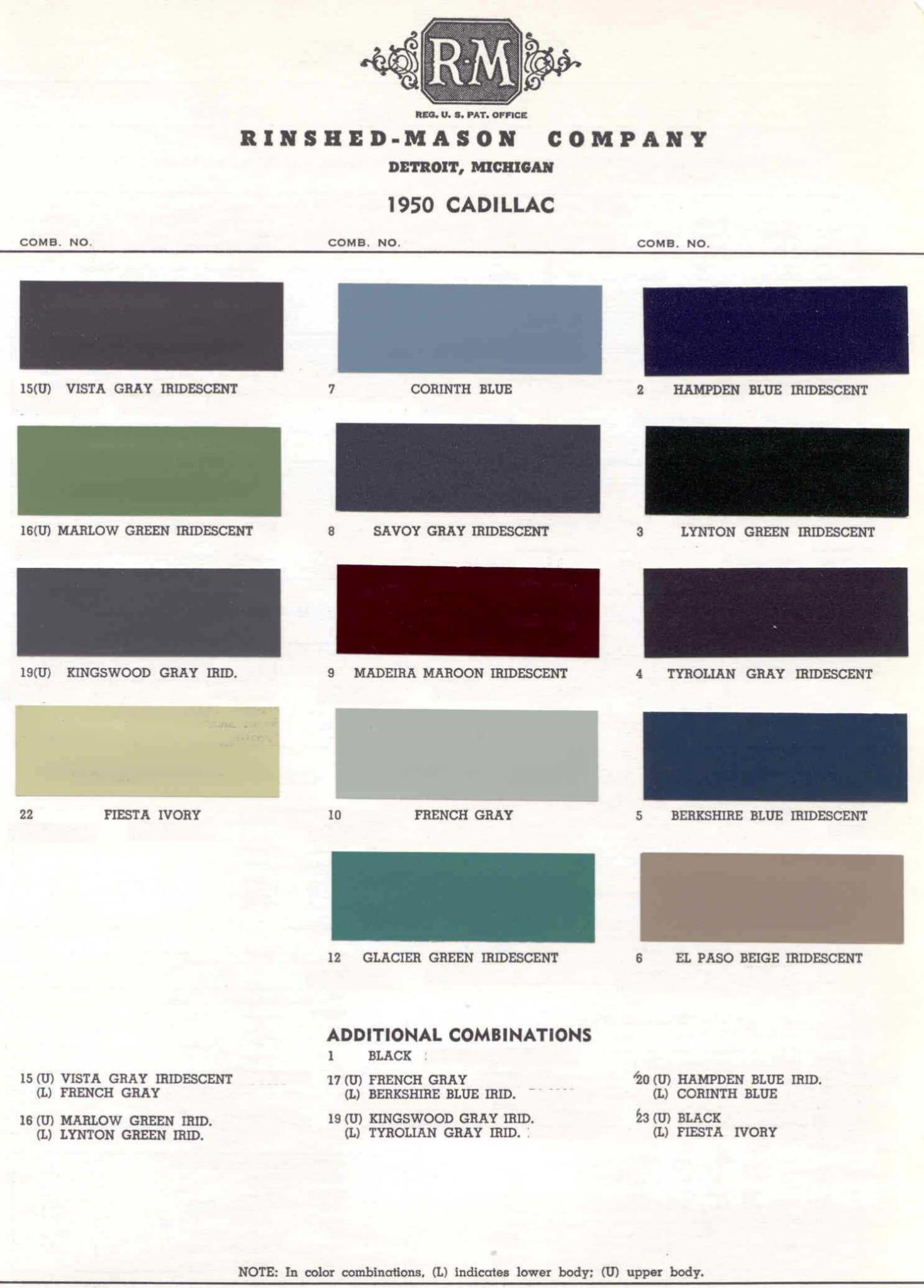 1950 Cadillac Paint Color Code Chart Cadillac Paint Paint Color Example Charts, Descriptions
