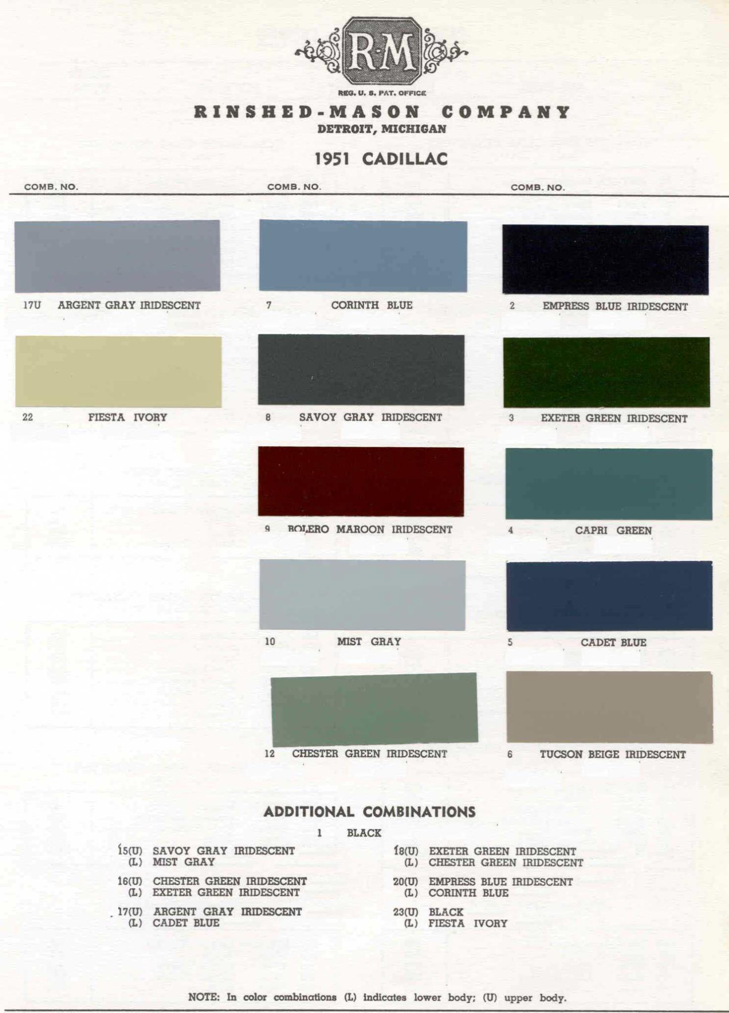 1951 Cadillac Paint Color Code Chart Cadillac Paint Paint Color Example Charts, Descriptions