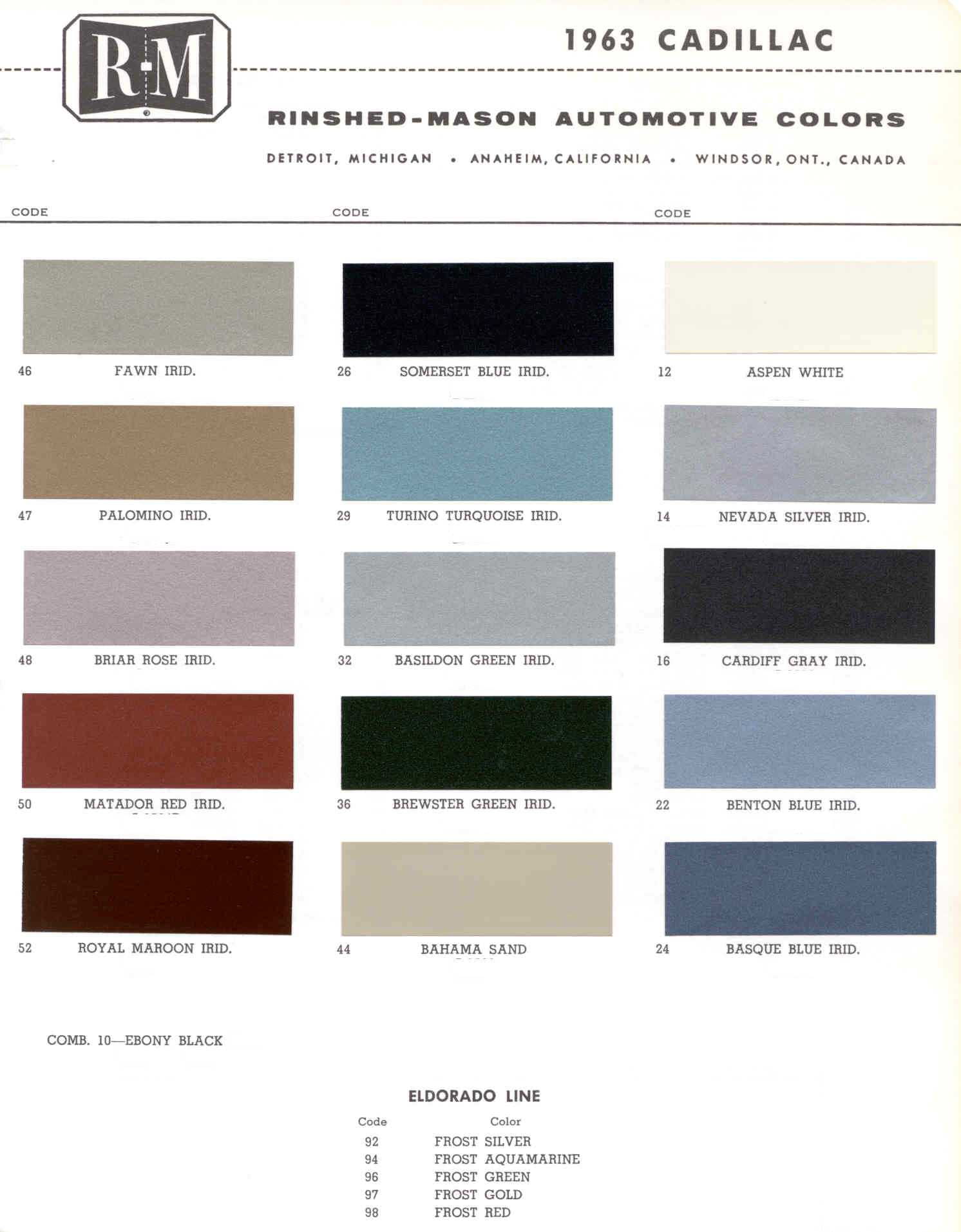1963 Cadillac Paint Color Code Chart Cadillac Paint Paint Color Example Charts, Descriptions