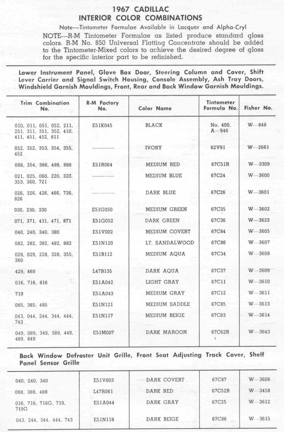 1966 Cadillac Paint Color Code Chart Cadillac Paint Paint Color Example Charts, Descriptions