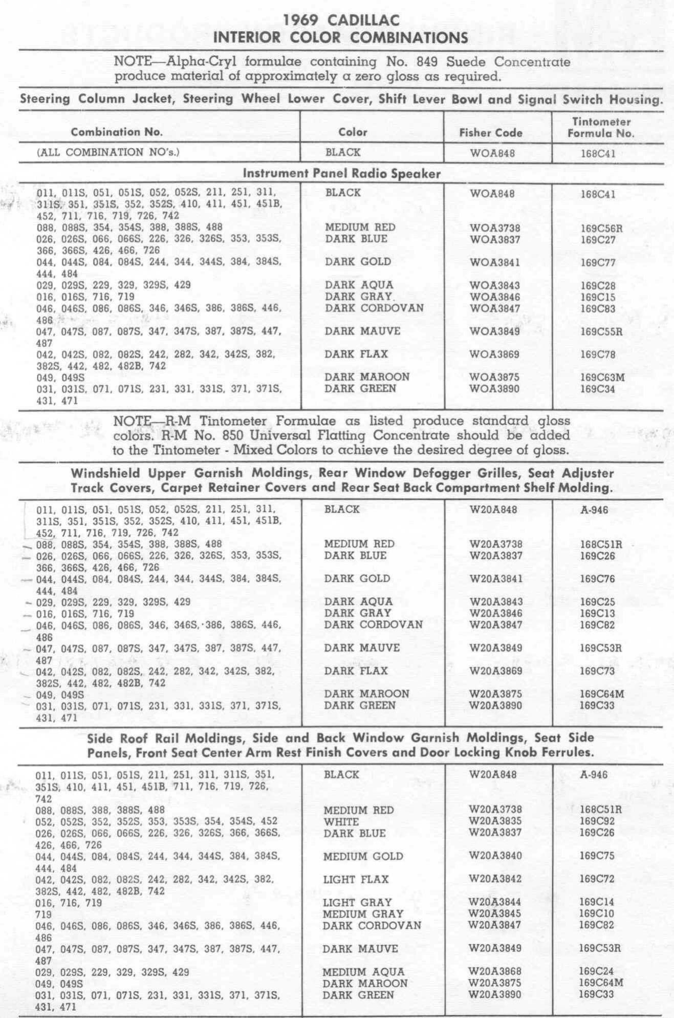 1968 Cadillac Paint Color Code Chart Cadillac Paint Paint Color Example Charts, Descriptions