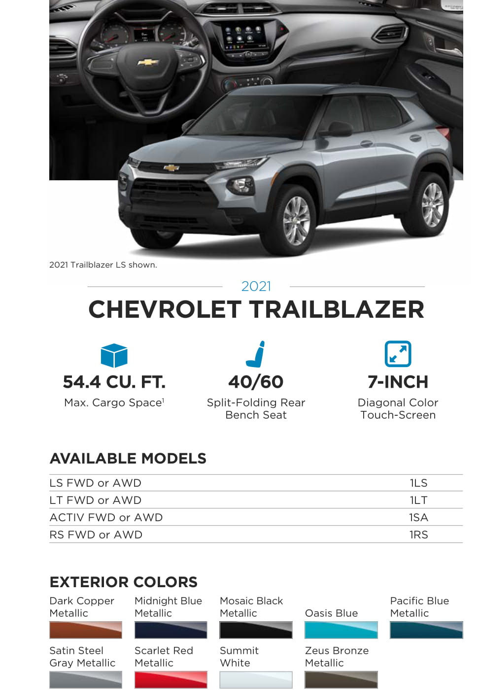 2021 Chevy Trailblazer Paint Chart Models and Paint Colors used for this Chevy Vehicle in 2021