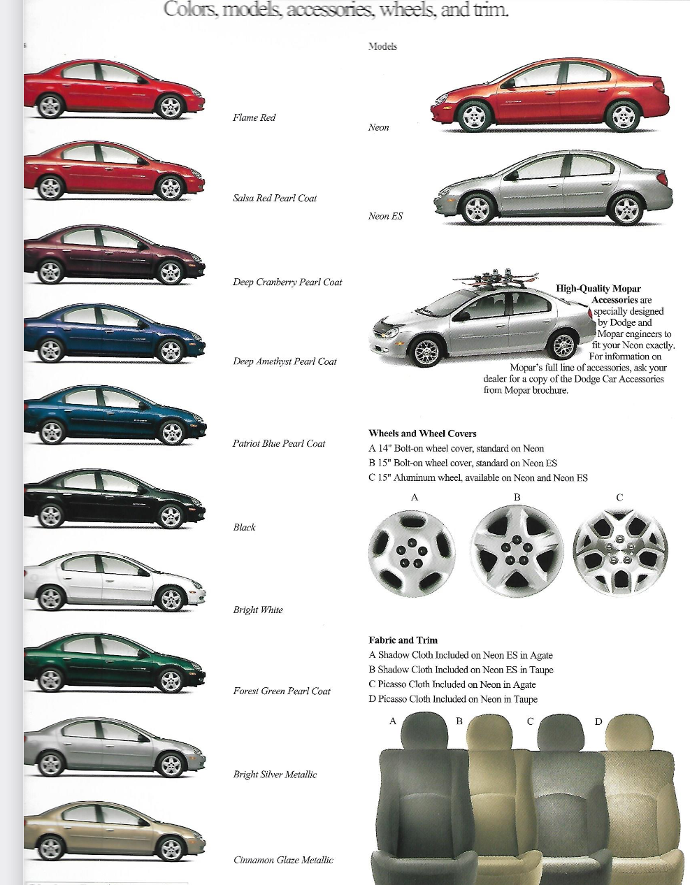 2000 Dodge Neon Paint Chart dodge neon exterior color examples