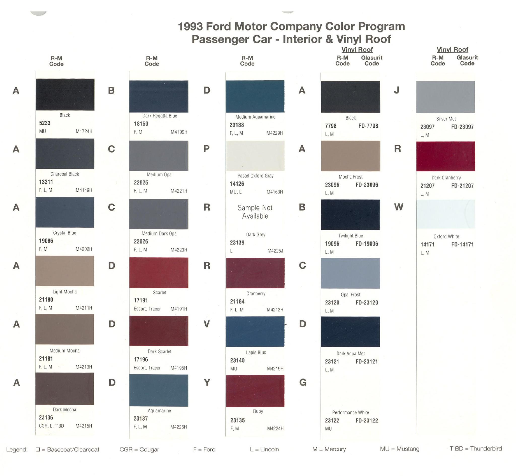 Ford paint colors 1993 Ford Motor Vehicle Color Code Chart/Page Paint