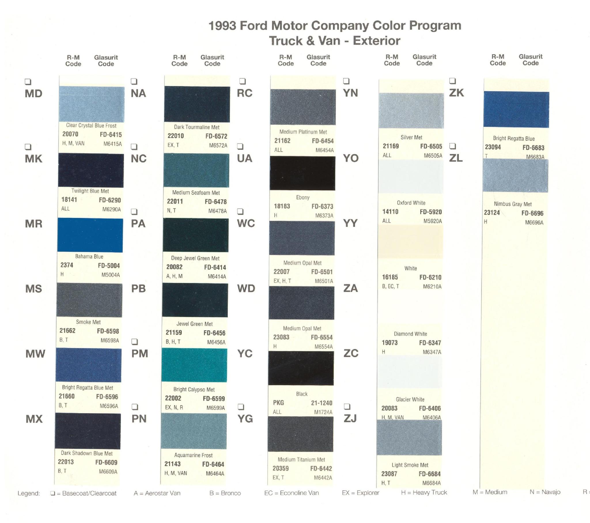 Ford paint colors 1993 Ford Motor Vehicle Color Code Chart/Page Paint