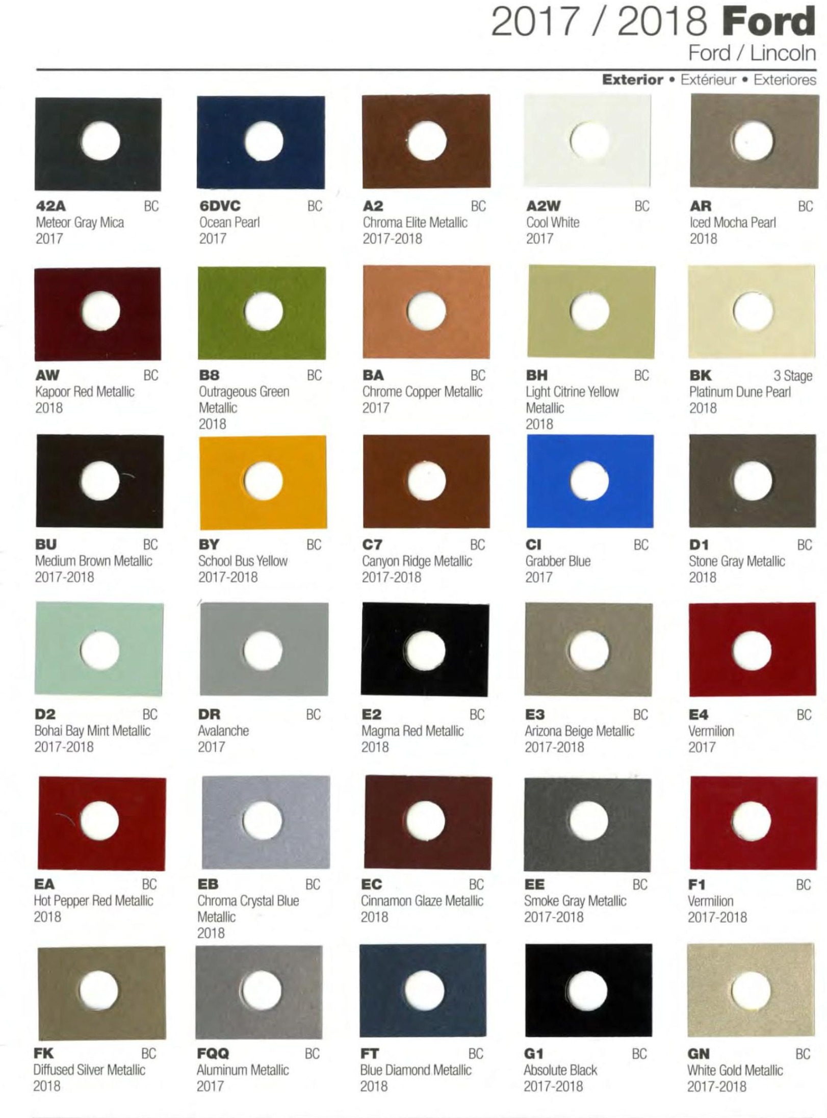 Ford paint colors 2017 - 2018 Ford Motor Vehicle Color Code Chart/Page Paint