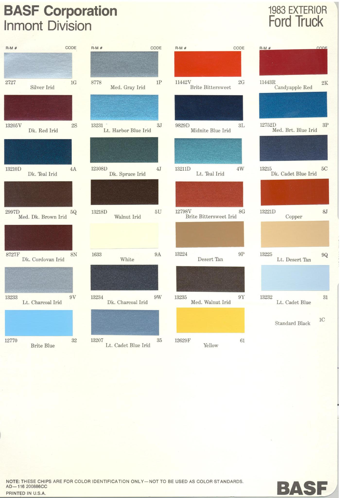 1983 Ford Trucks Paint Codes and Color Chart Ford Motor Vehicle Color Code Chart/Page Paint