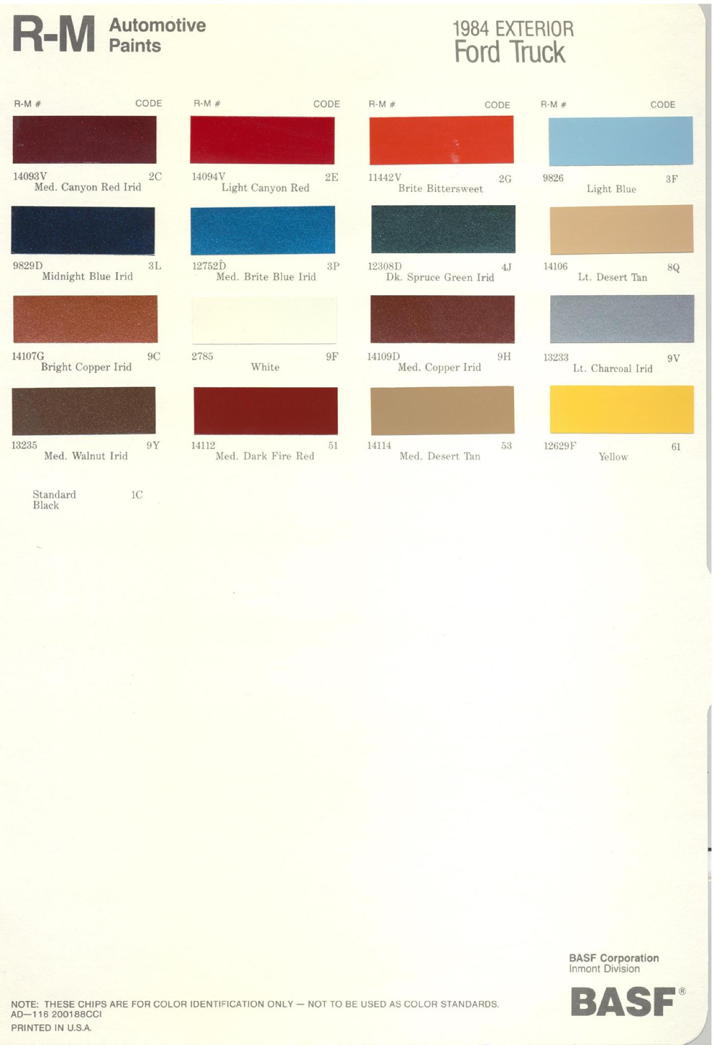 Ford Trucks Paint Codes and Color Chart Ford Motor Vehicle Color Code Chart/Page Paint