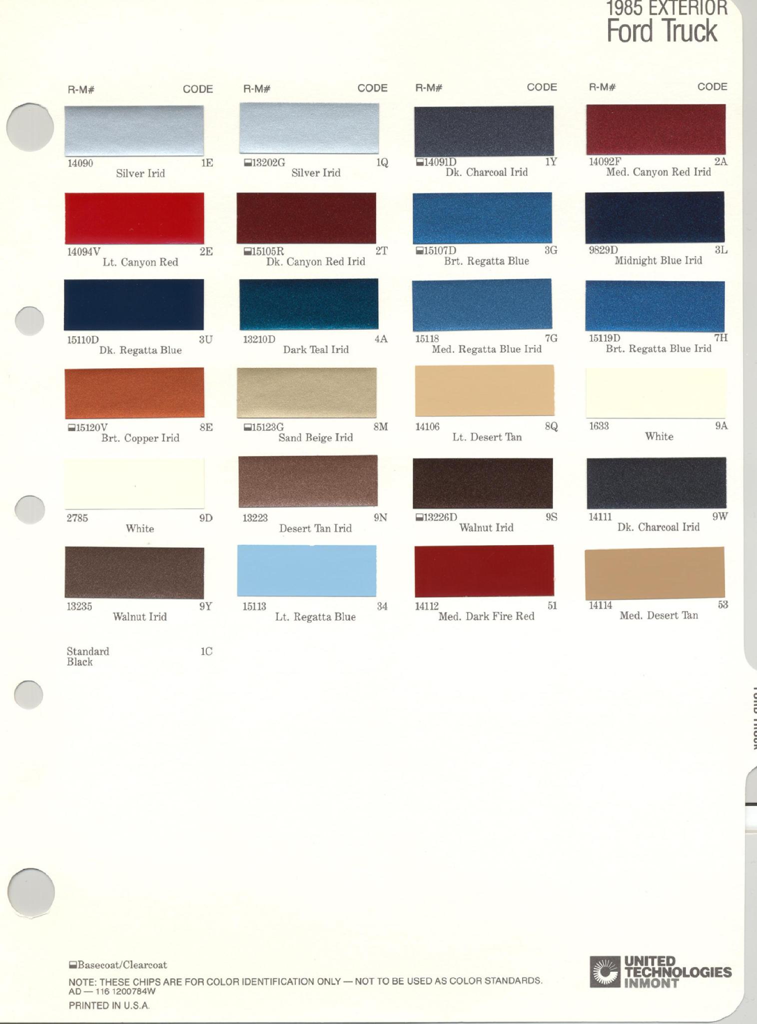 1985 Ford, Lincoln & Mercury Vehicles Paint Codes and Color Chart Ford Motor Vehicle Color Code Chart/Page Paint