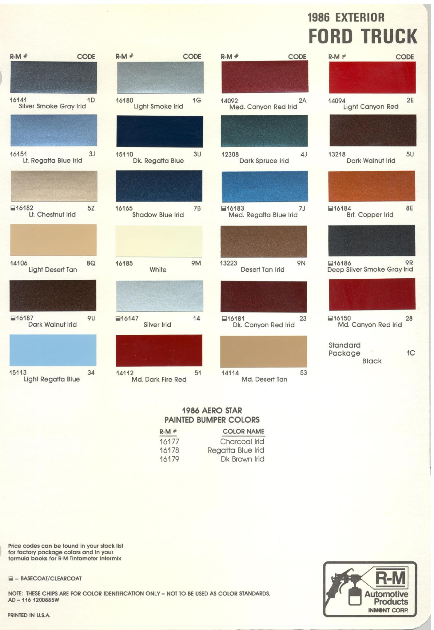 1986 Ford, Lincoln & Mercury Vehicles Paint Codes and Color Chart Ford Motor Vehicle Color Code Chart/Page Paint