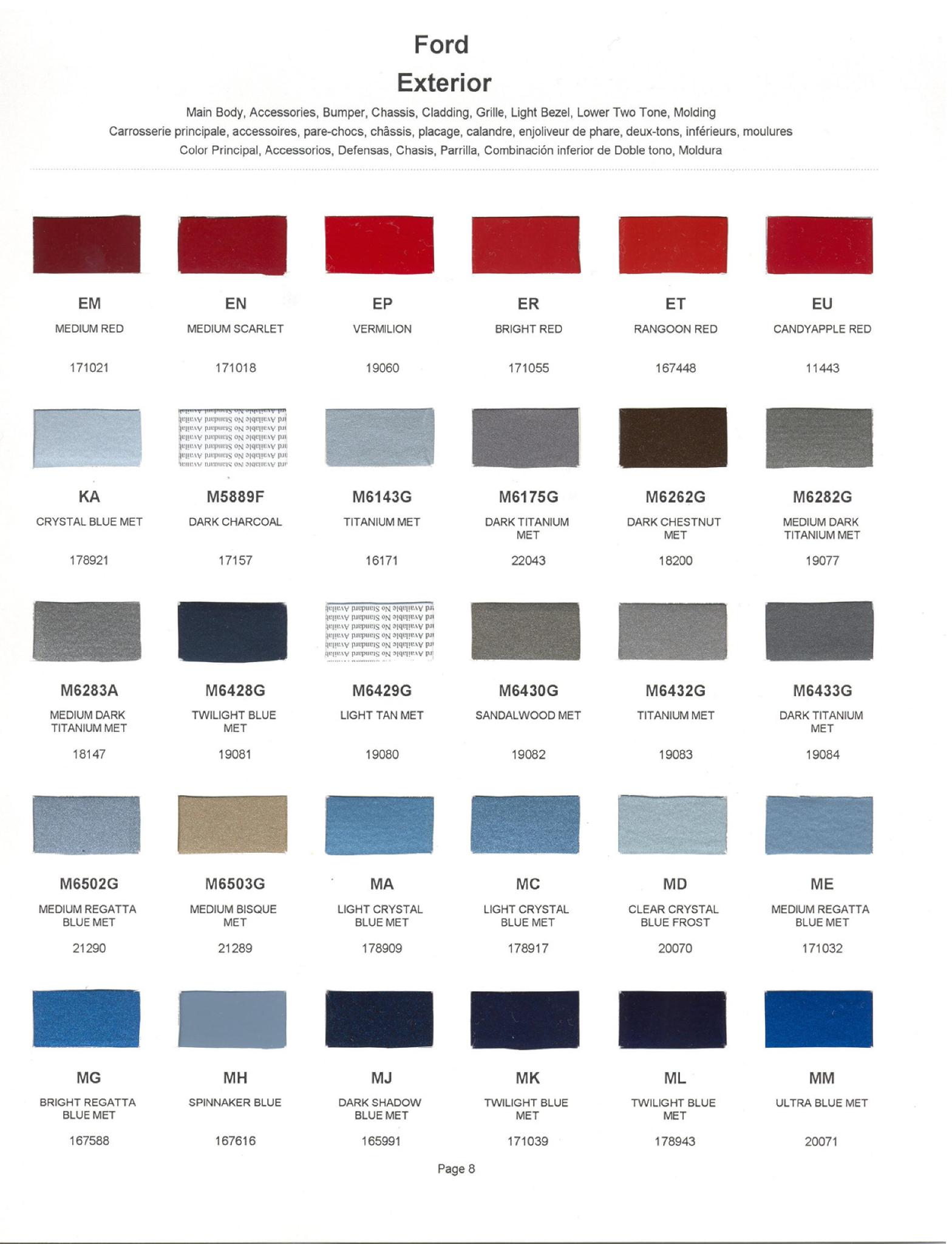 1990 Ford, Lincoln & Mercury Vehicles Paint Codes and Color Chart Ford Motor Vehicle Color Code Chart/Page Paint