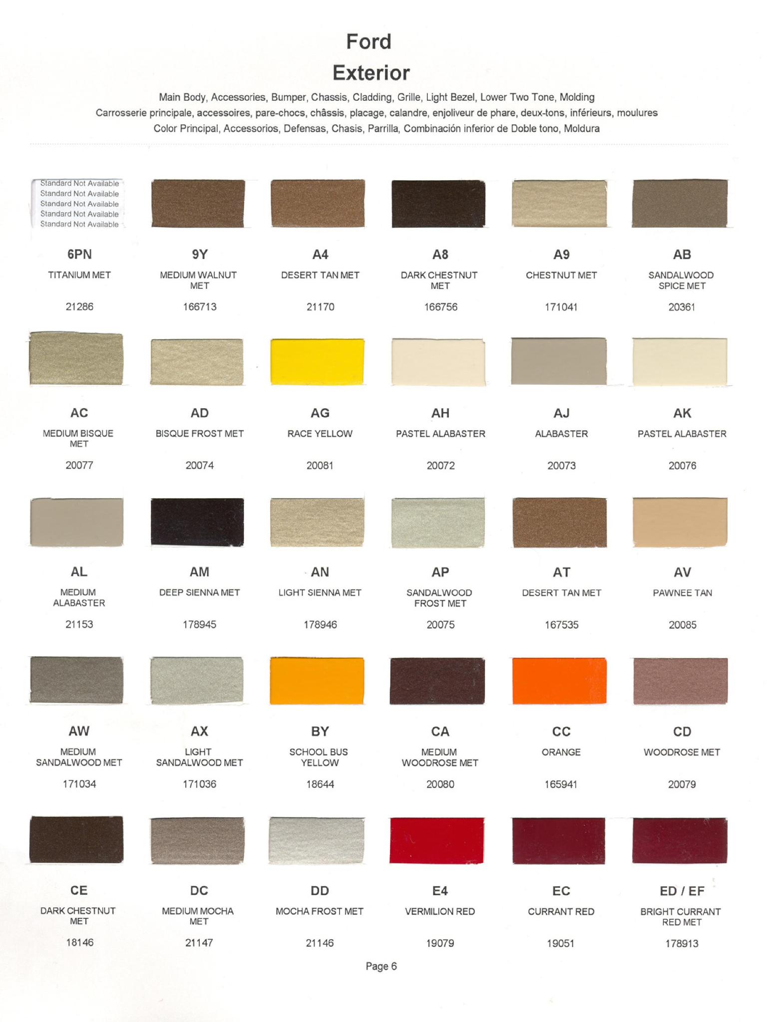 1991 Ford, Lincoln & Mercury Vehicles Paint Codes and Color Chart Ford Motor Vehicle Color Code Chart/Page Paint