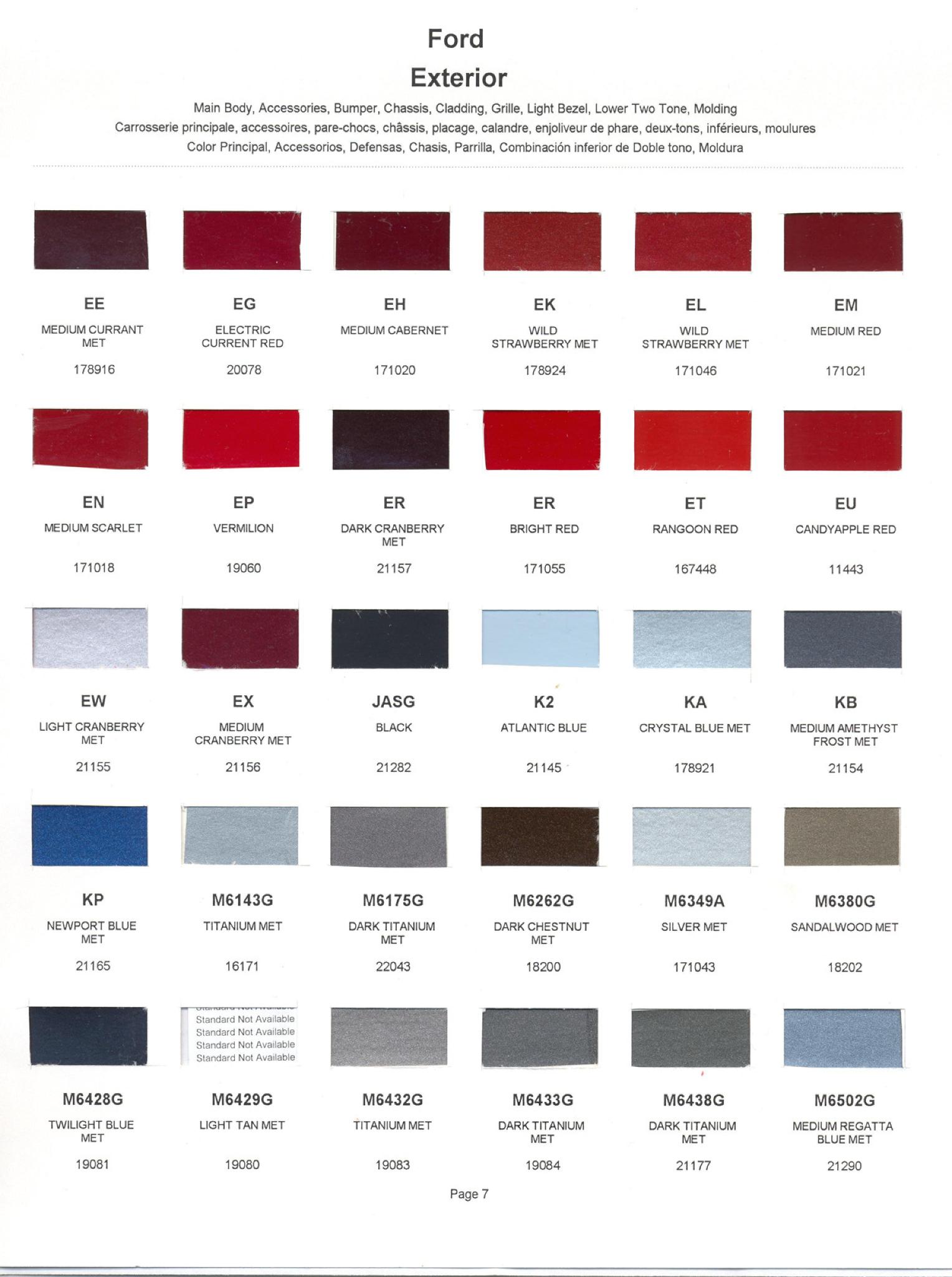 1991 Ford, Lincoln & Mercury Vehicles Paint Codes and Color Chart Ford Motor Vehicle Color Code Chart/Page Paint