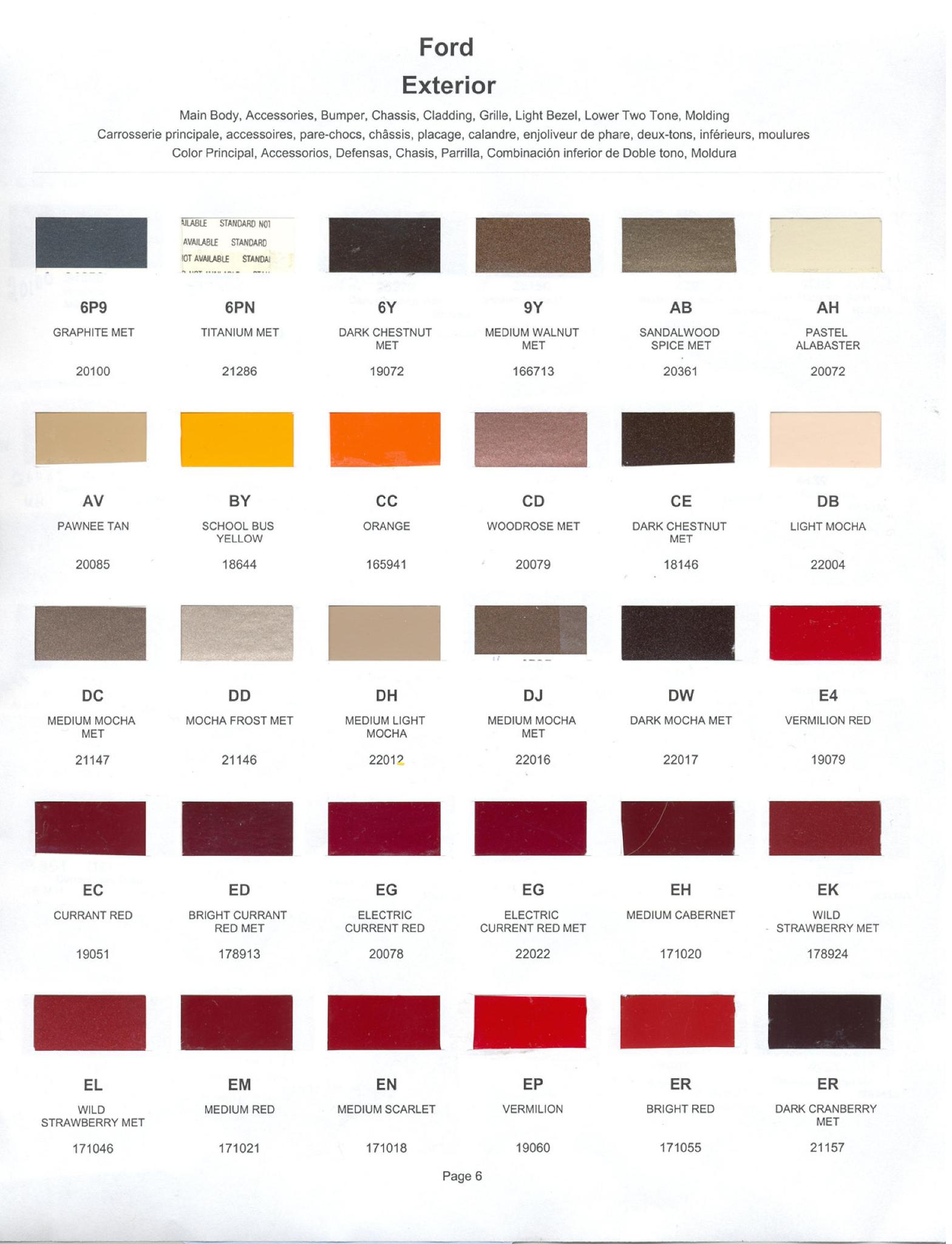 1992 Ford, Lincoln & Mercury Vehicles Paint Codes and Color Chart Ford Motor Vehicle Color Code Chart/Page Paint