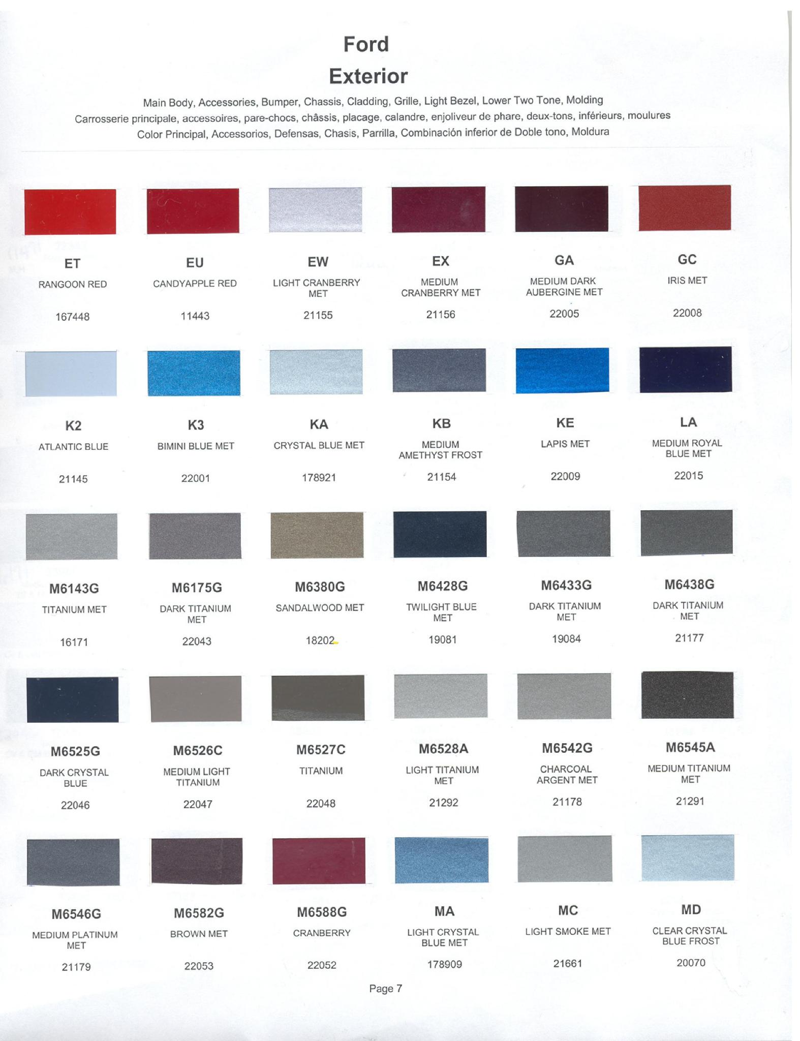 1992 Ford, Lincoln & Mercury Vehicles Paint Codes and Color Chart Ford Motor Vehicle Color Code Chart/Page Paint