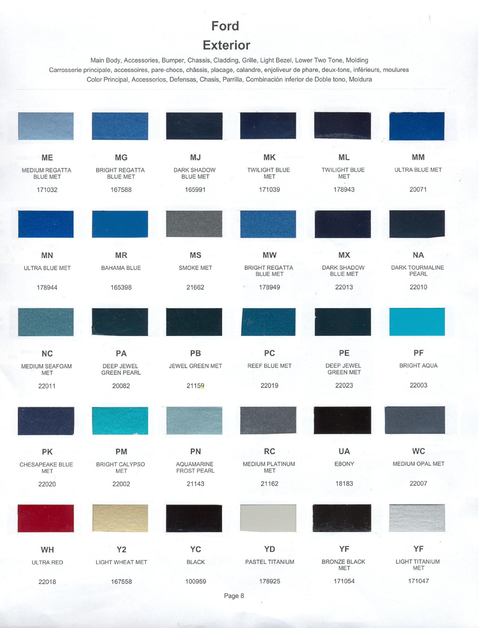 1992 Ford, Lincoln & Mercury Vehicles Paint Codes and Color Chart Ford Motor Vehicle Color Code Chart/Page Paint