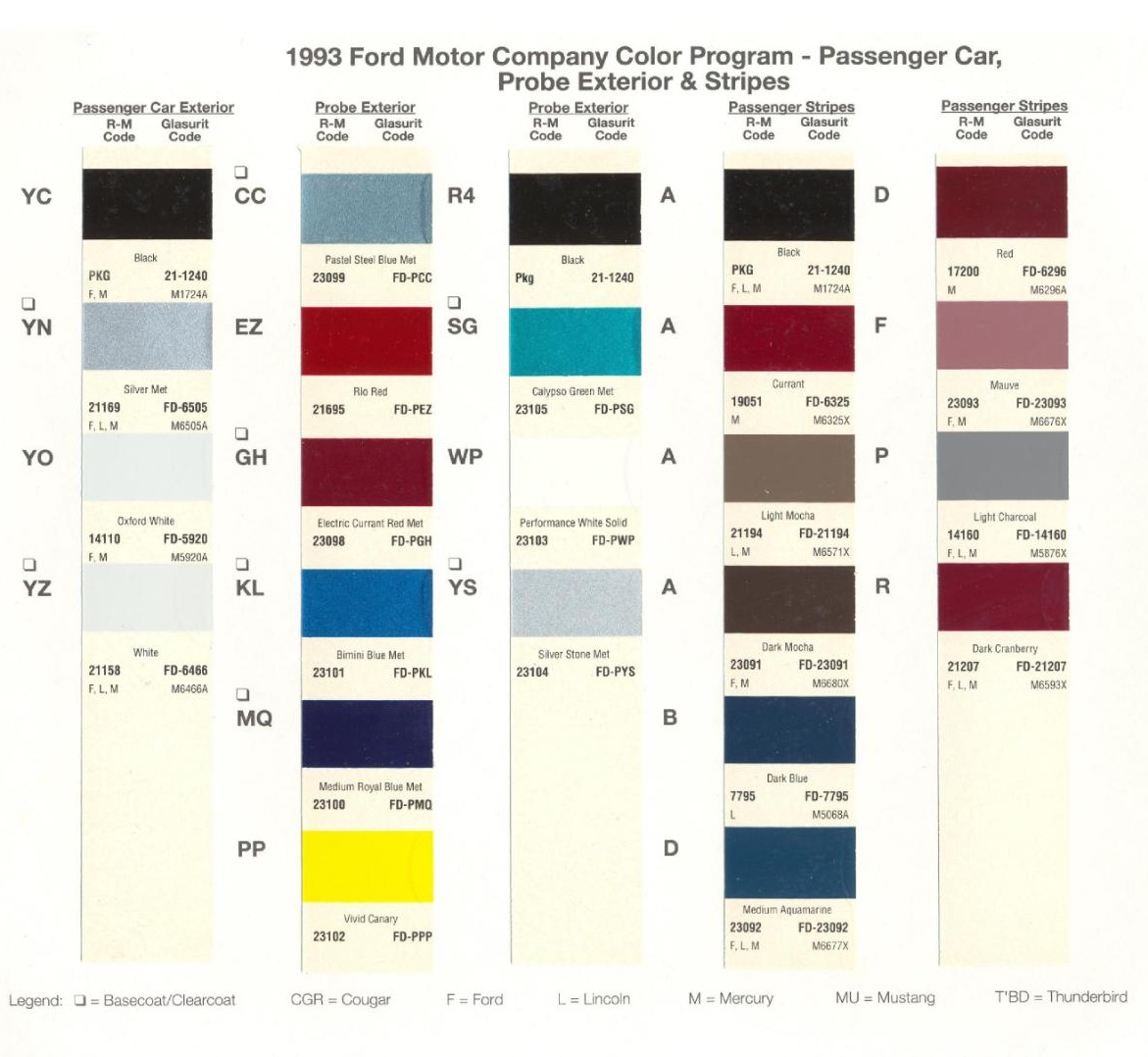 Ford paint colors Ford Motor Vehicle Color Code Chart/Page Paint