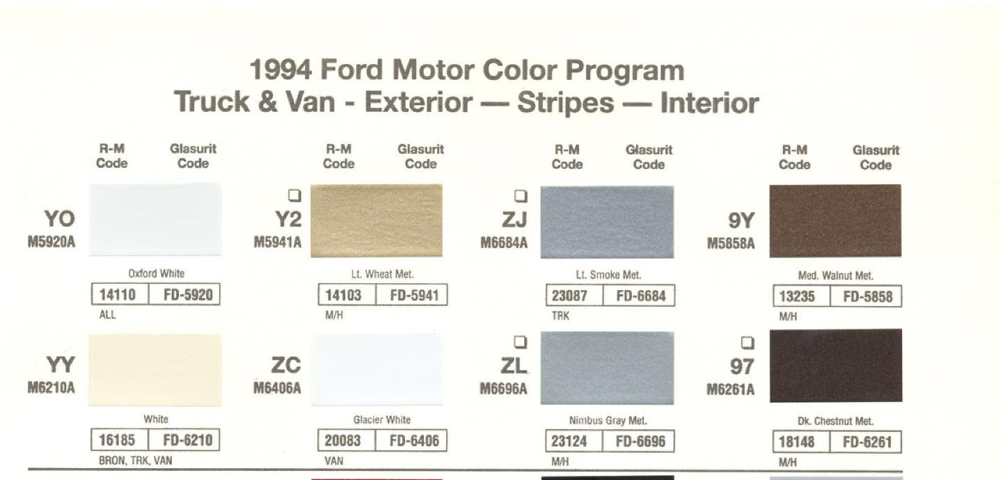 1994 Ford paint colors Ford Motor Vehicle Color Code Chart/Page Paint