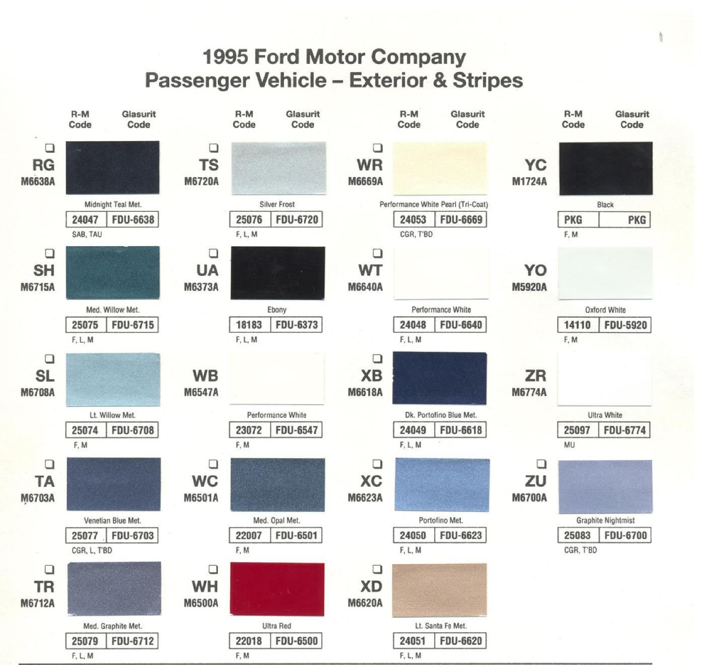 Ford paint colors Ford Motor Vehicle Color Code Chart/Page Paint