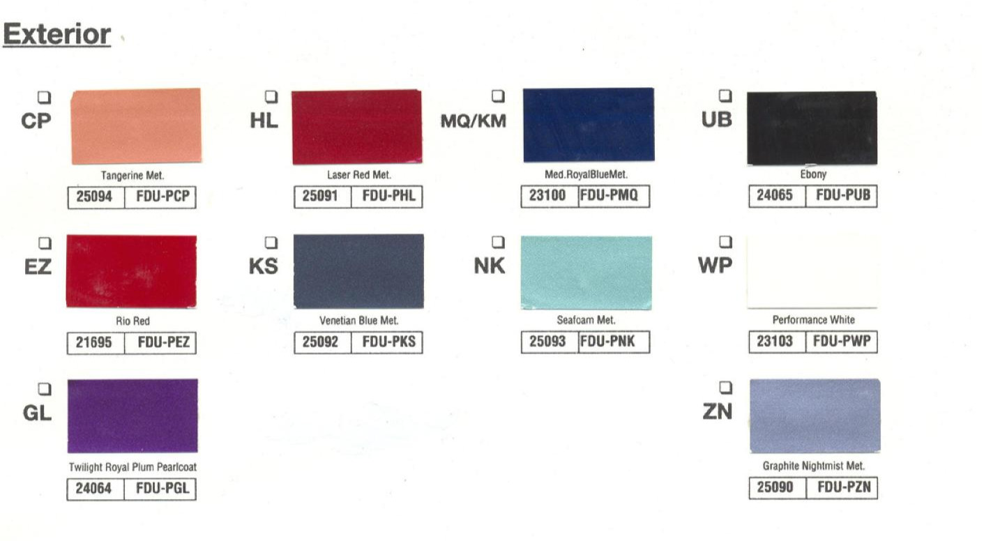 Ford paint colors Ford Motor Vehicle Color Code Chart/Page Paint