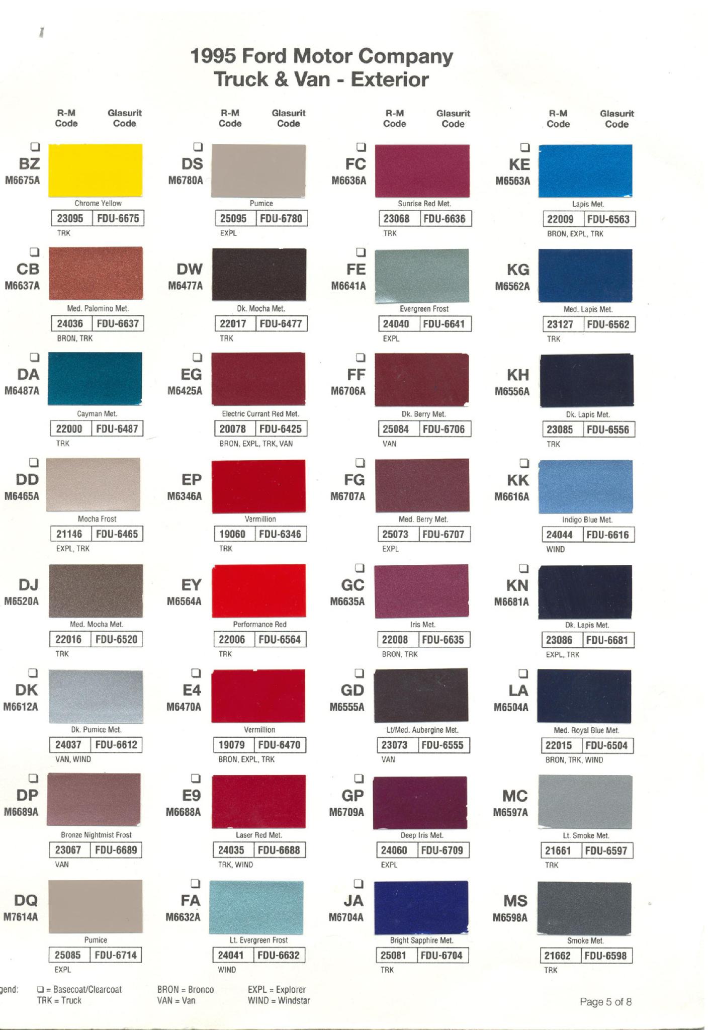 Ford paint colors Ford Motor Vehicle Color Code Chart/Page Paint