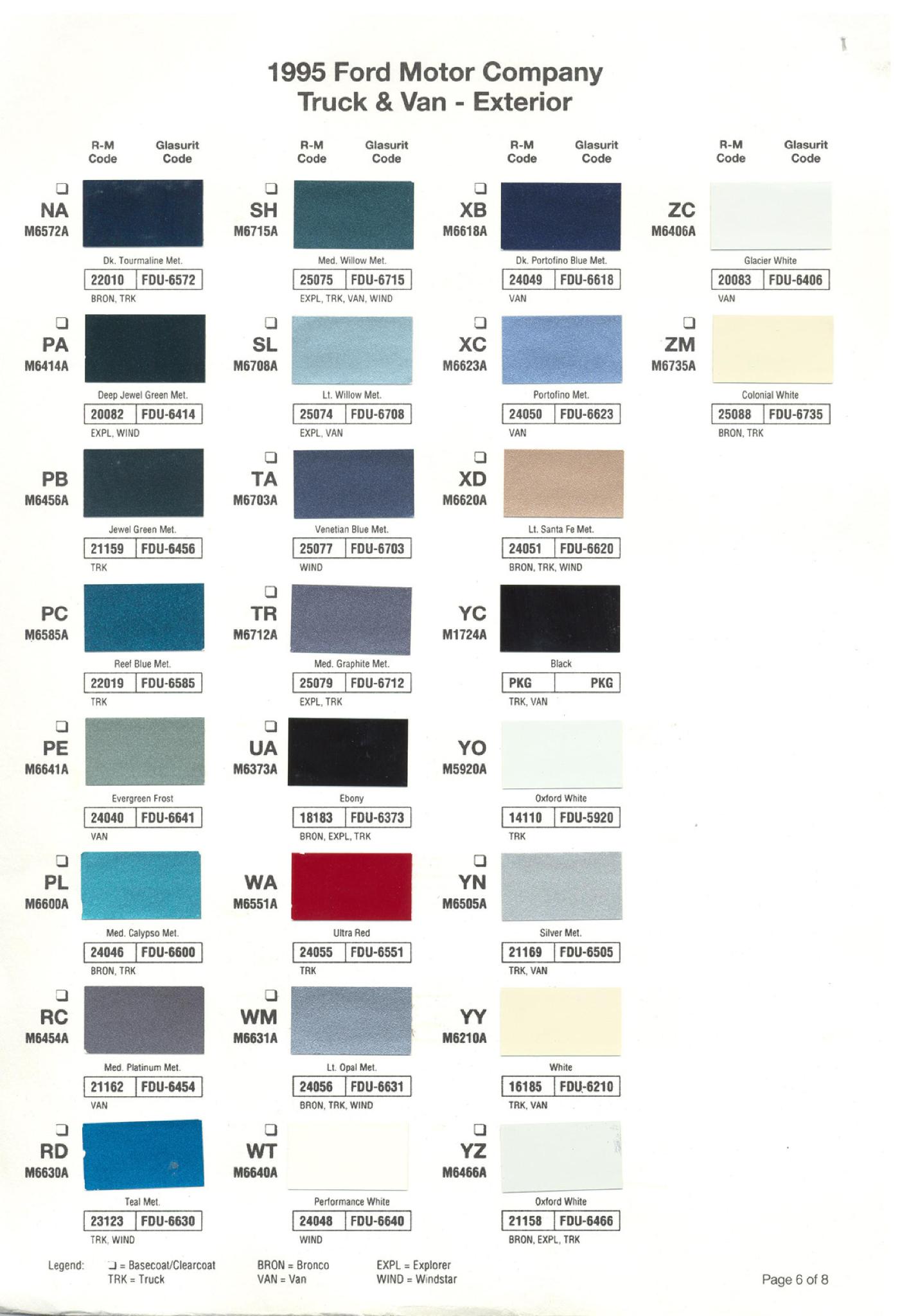 Ford paint colors Ford Motor Vehicle Color Code Chart/Page Paint