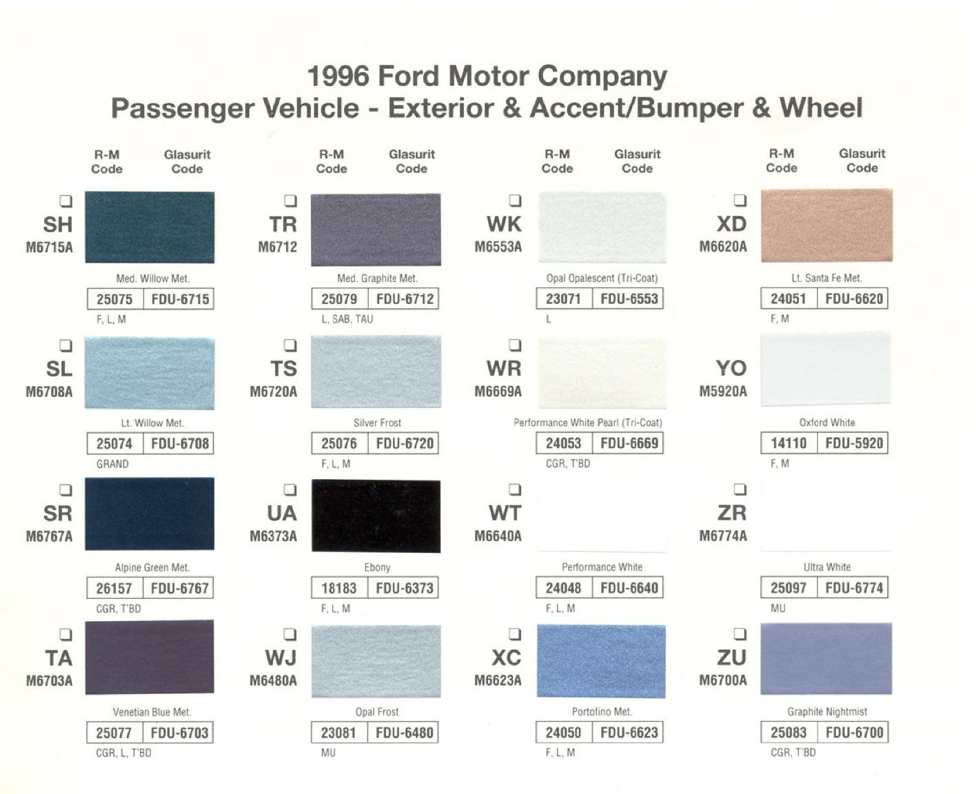 Ford paint colors Ford Motor Vehicle Color Code Chart/Page Paint