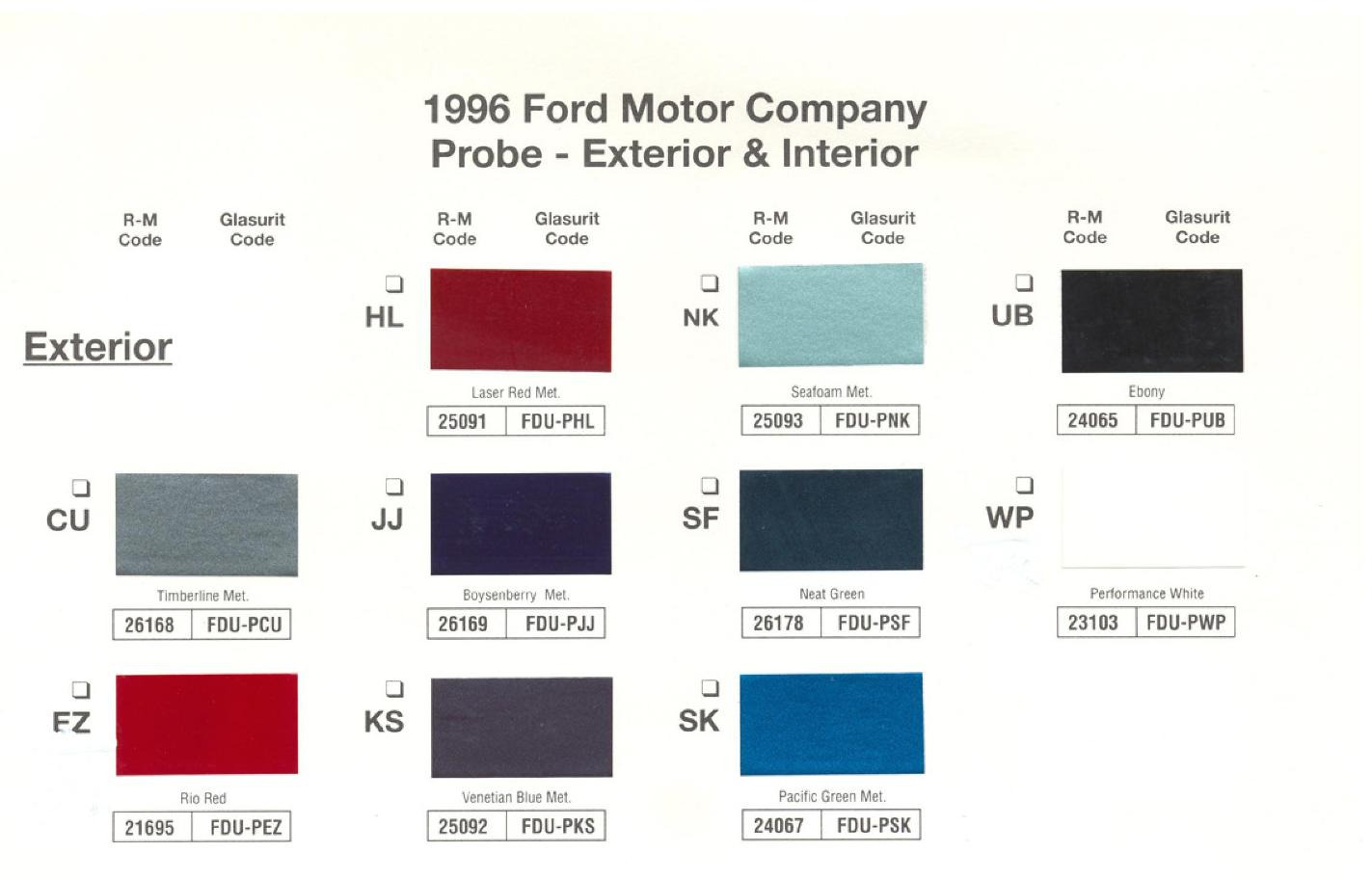 Ford paint colors Ford Motor Vehicle Color Code Chart/Page Paint