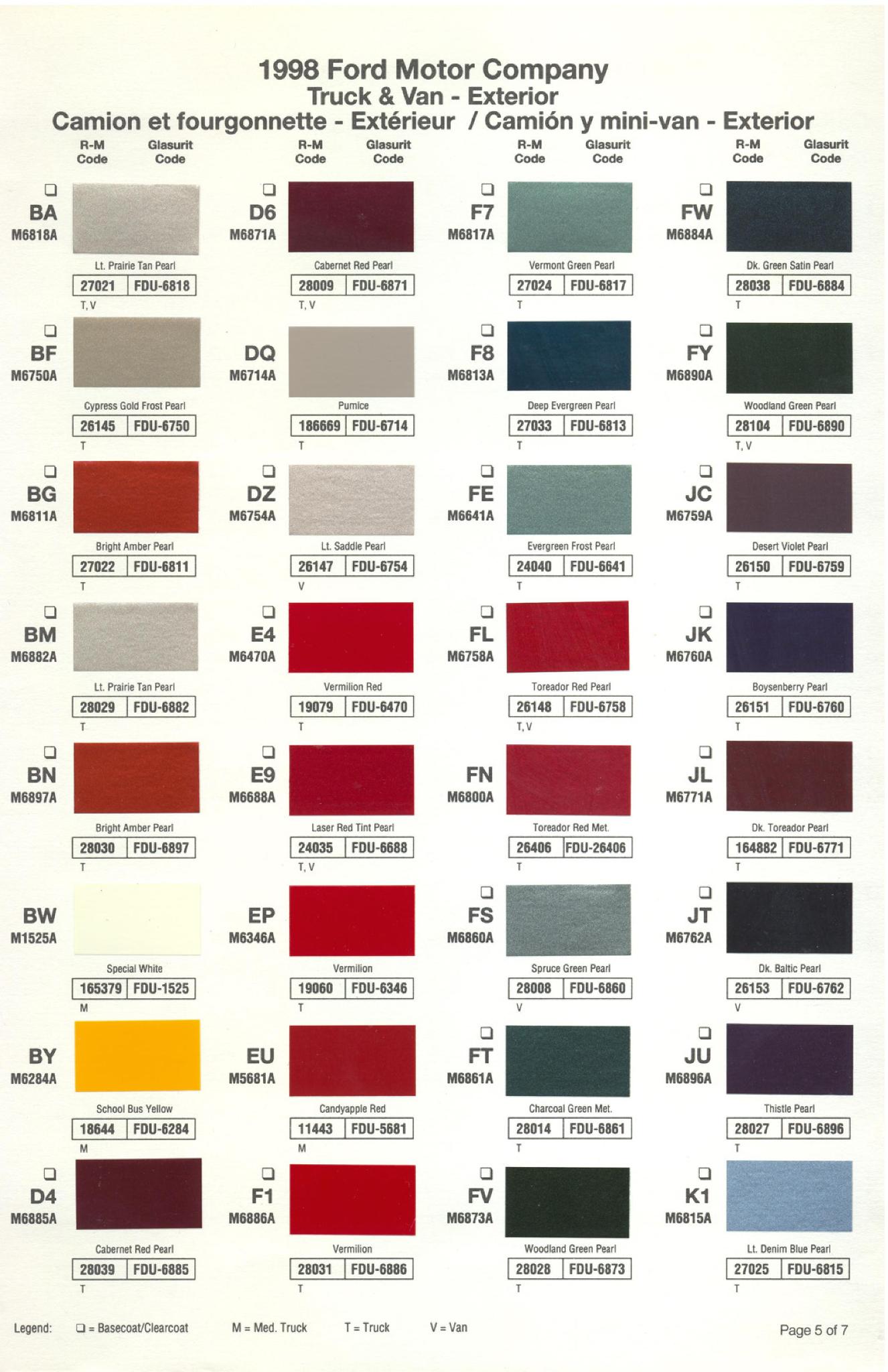 Ford paint colors 1998 Ford, Lincoln & Mercury Vehicles Paint Codes and Color Chart Ford Motor Vehicle Color Code Chart/Page Paint