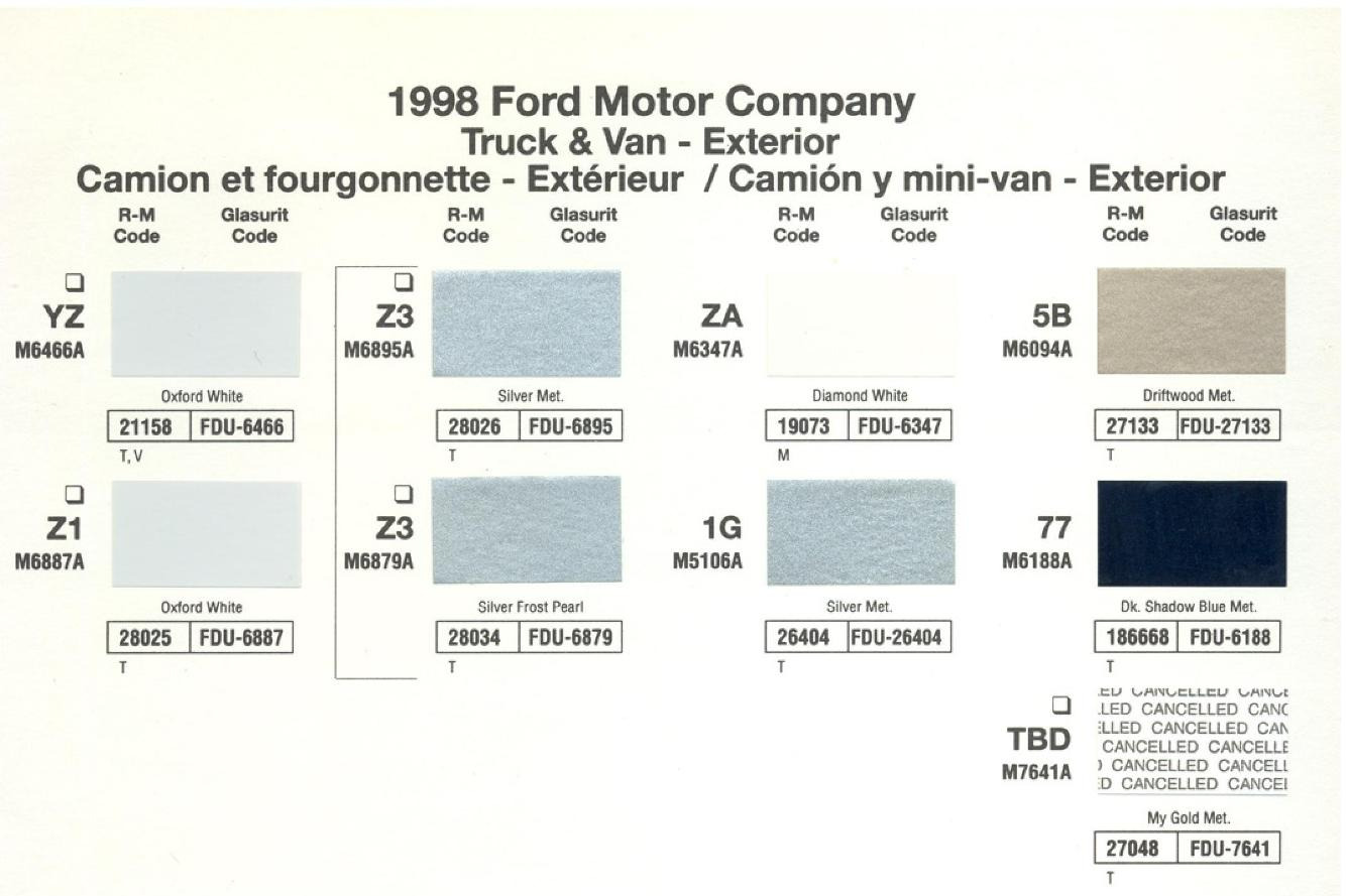 Ford paint colors 1998 Ford, Lincoln & Mercury Vehicles Paint Codes and Color Chart Ford Motor Vehicle Color Code Chart/Page Paint