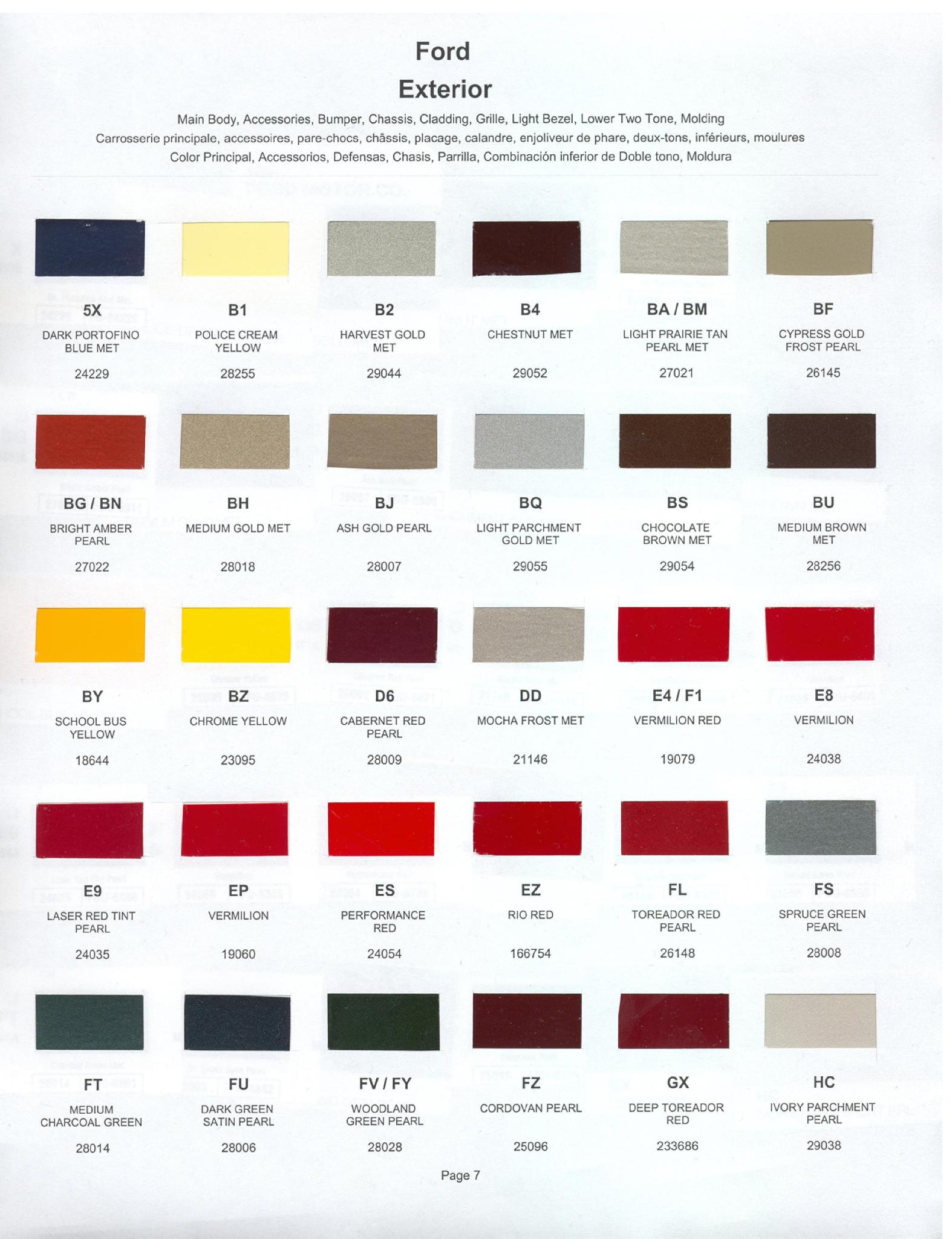 Ford paint colors 1999 Ford Motor Vehicle Color Code Chart/Page Paint