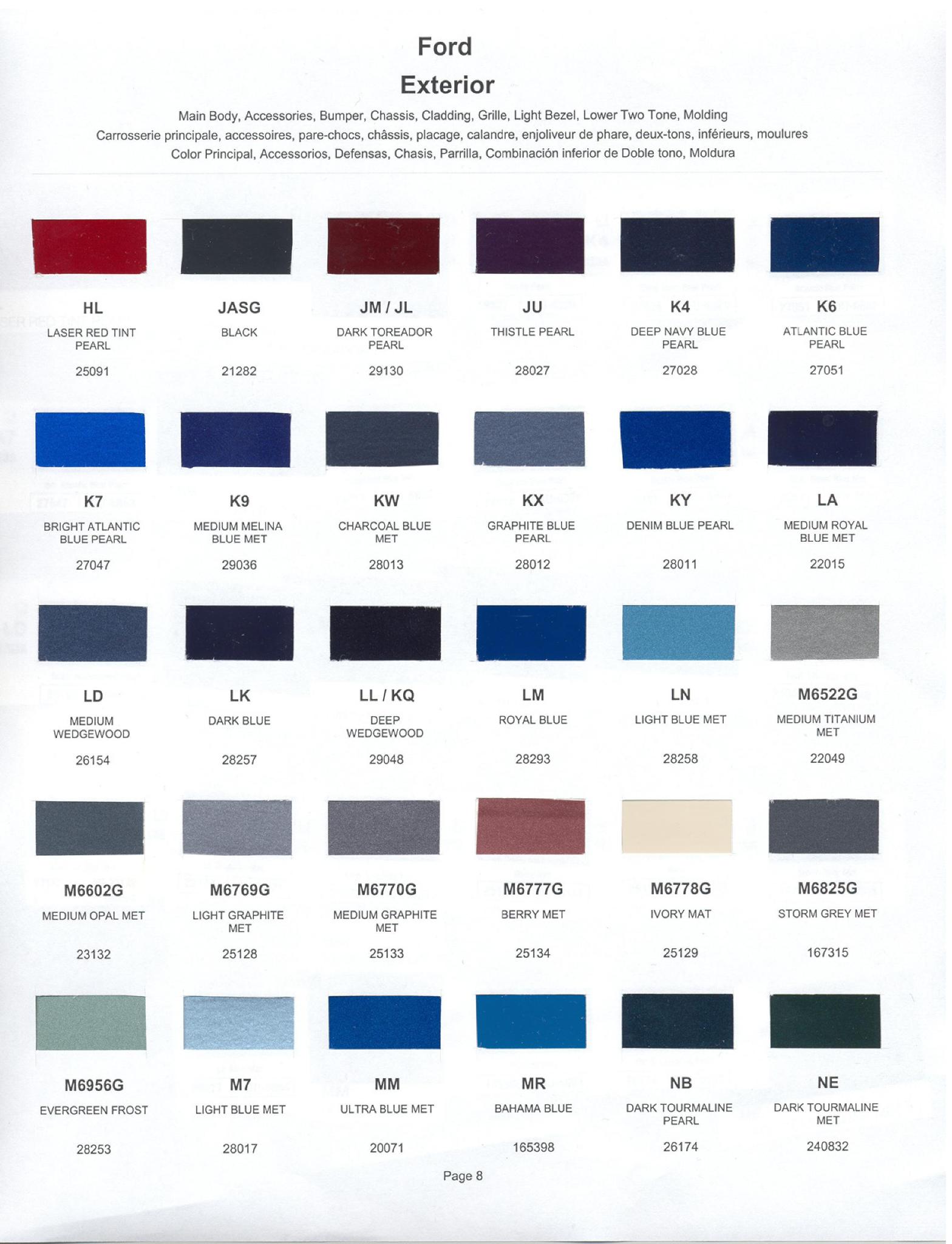 Ford paint colors 1999 Ford Motor Vehicle Color Code Chart/Page Paint