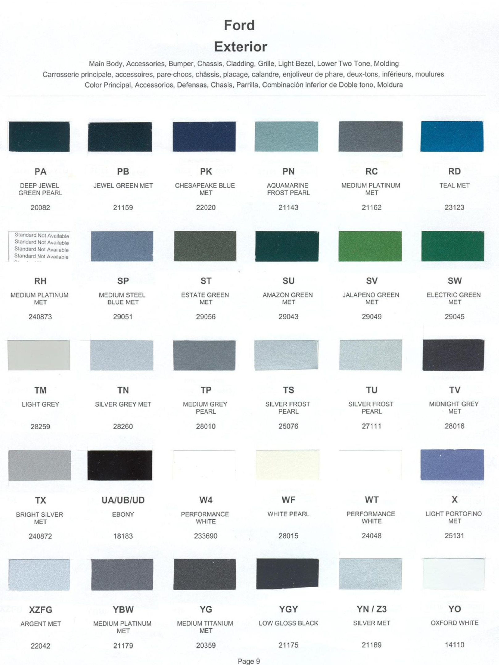 Ford paint colors 1999 Ford Motor Vehicle Color Code Chart/Page Paint