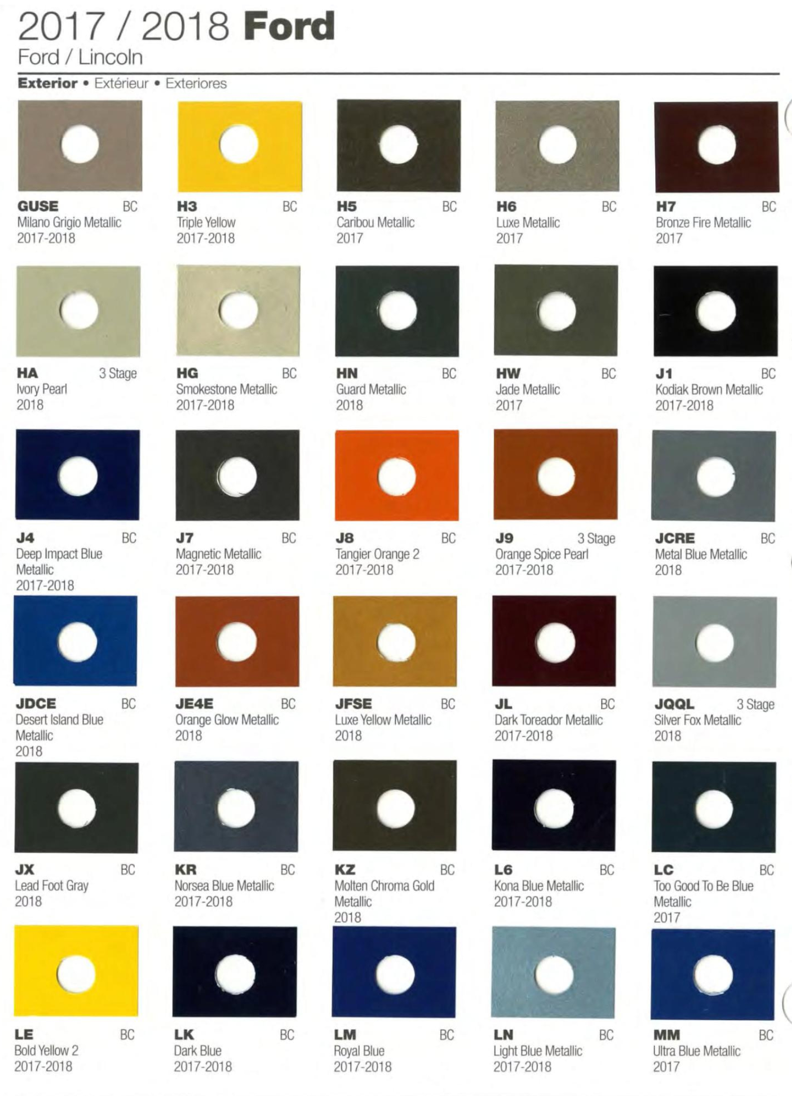 Ford paint colors 2017 - 2018 Ford Motor Vehicle Color Code Chart/Page Paint