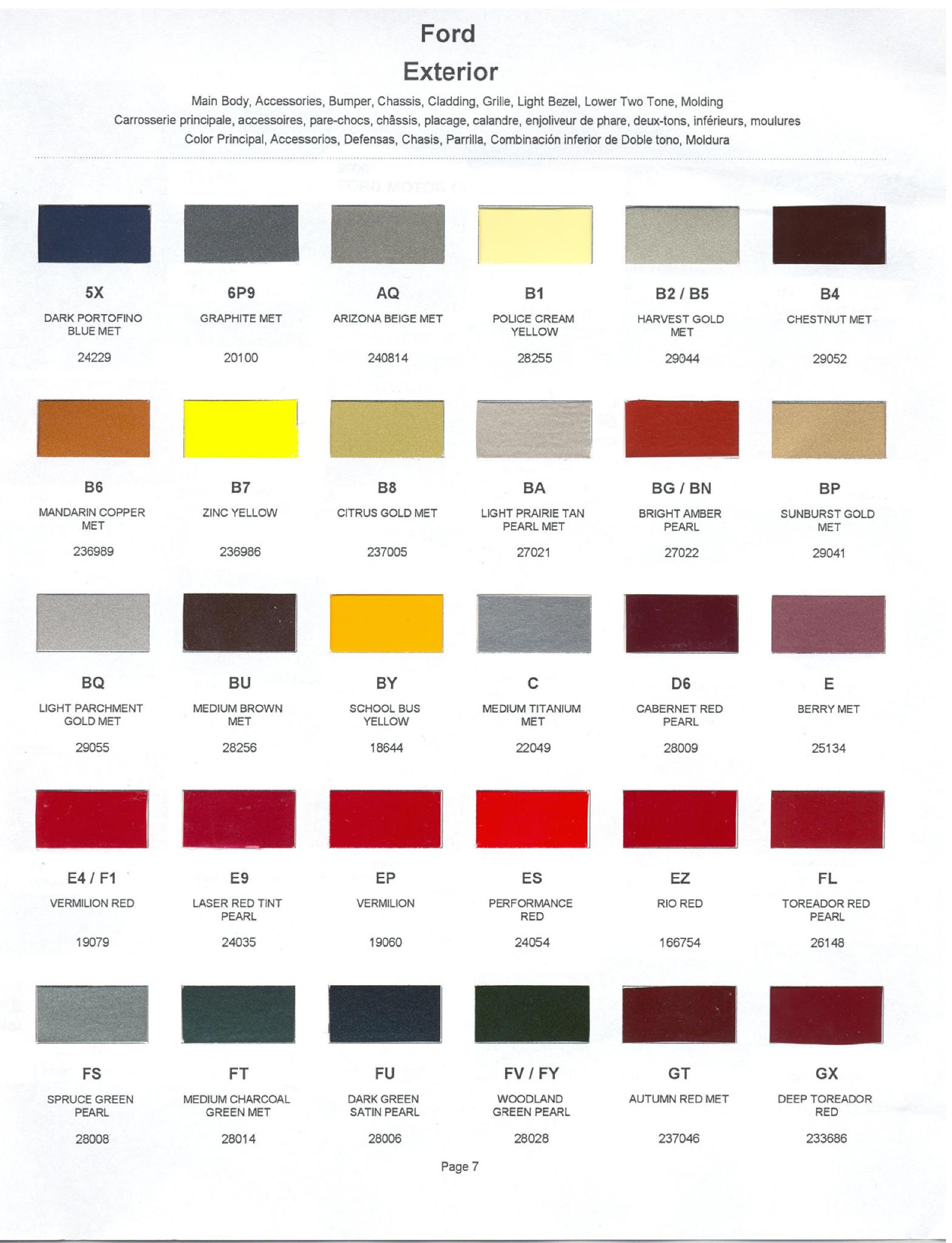 2000 Ford, Lincoln & Mercury Paint Codes & Color Chart Ford Motor Vehicle Color Code Chart/Page Paint