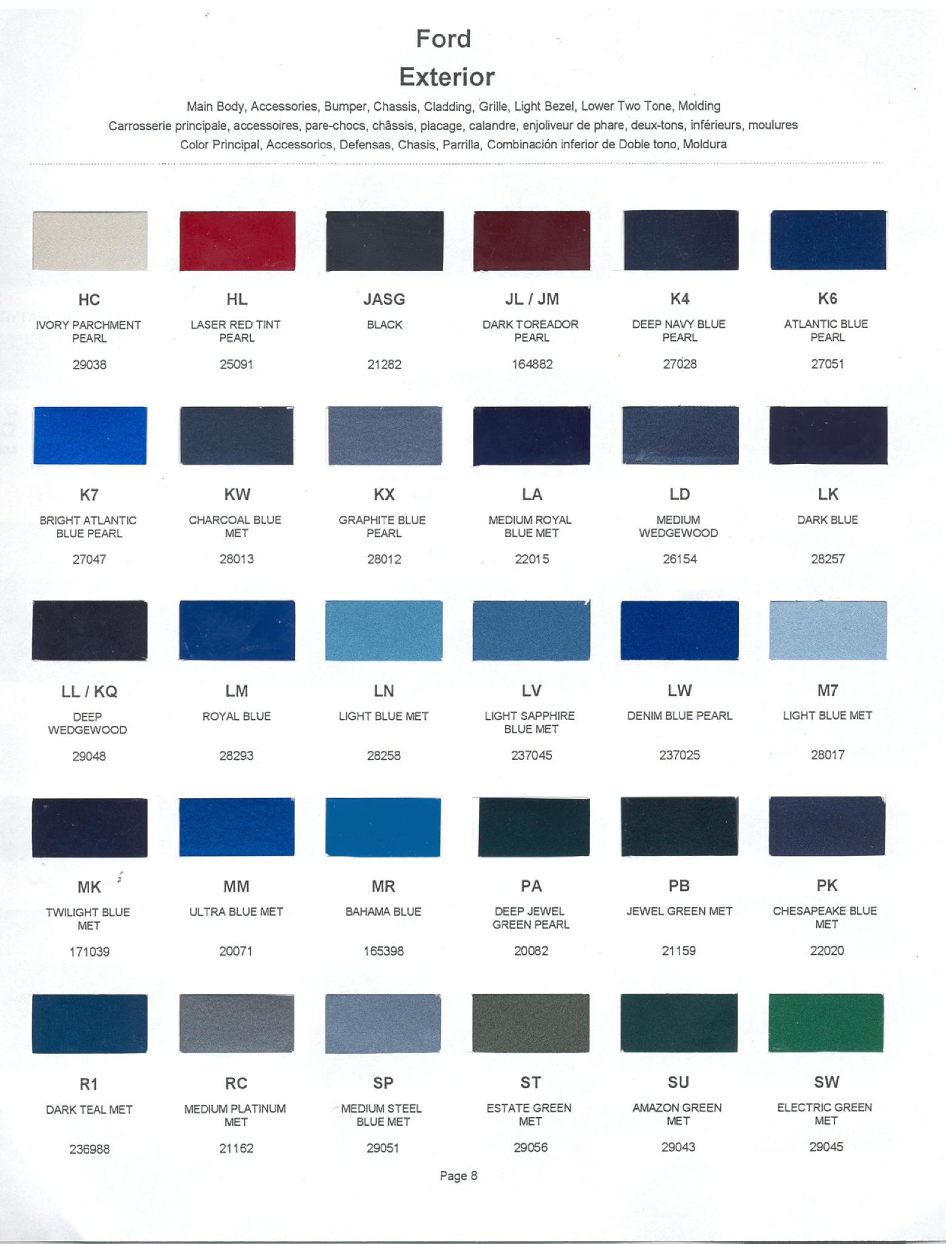 2000 Ford, Lincoln & Mercury Paint Codes & Color Chart Ford Motor Vehicle Color Code Chart/Page Paint