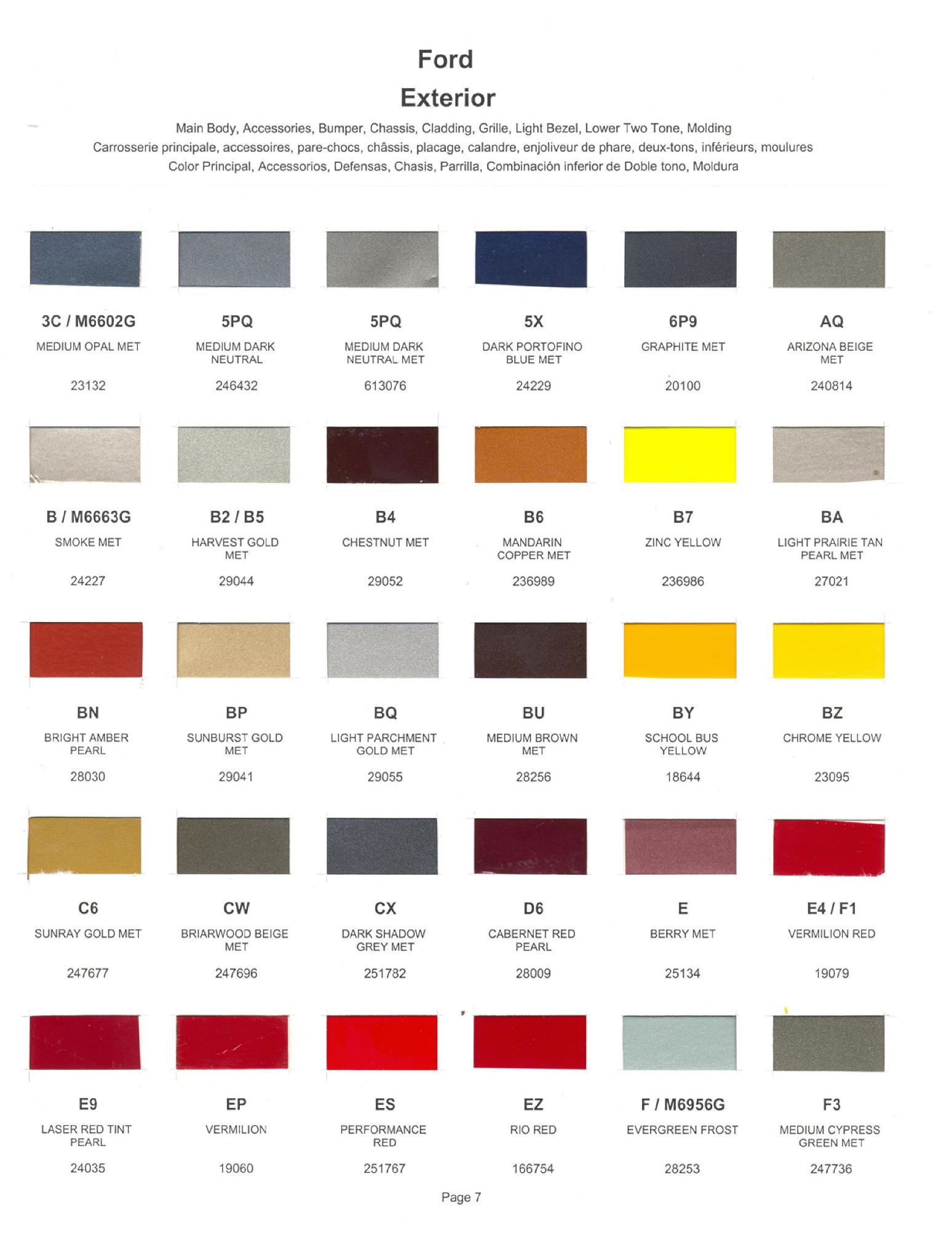 2000 Ford, Lincoln & Mercury Paint Codes & Color Chart Ford Motor Vehicle Color Code Chart/Page Paint