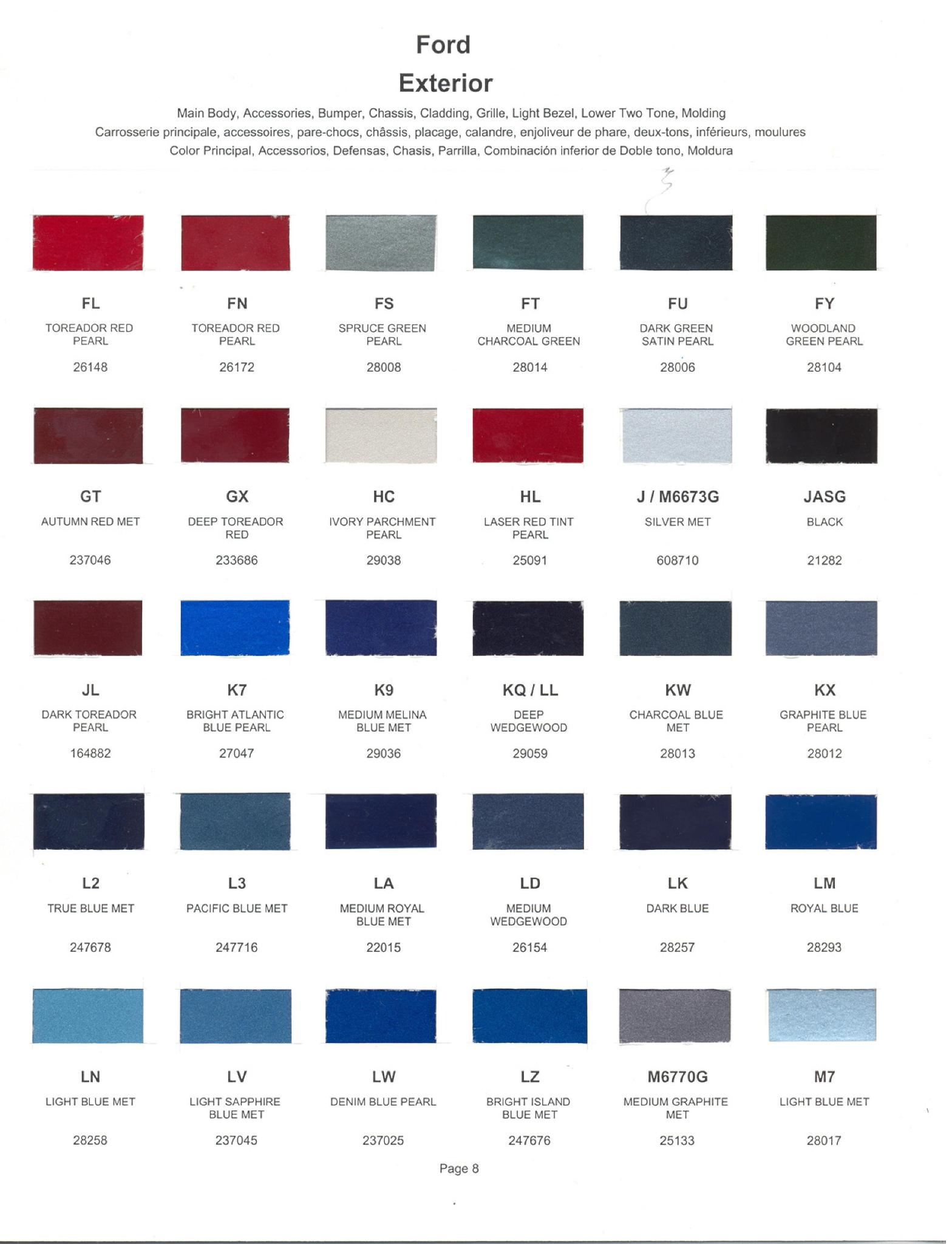 2000 Ford, Lincoln & Mercury Paint Codes & Color Chart Ford Motor Vehicle Color Code Chart/Page Paint
